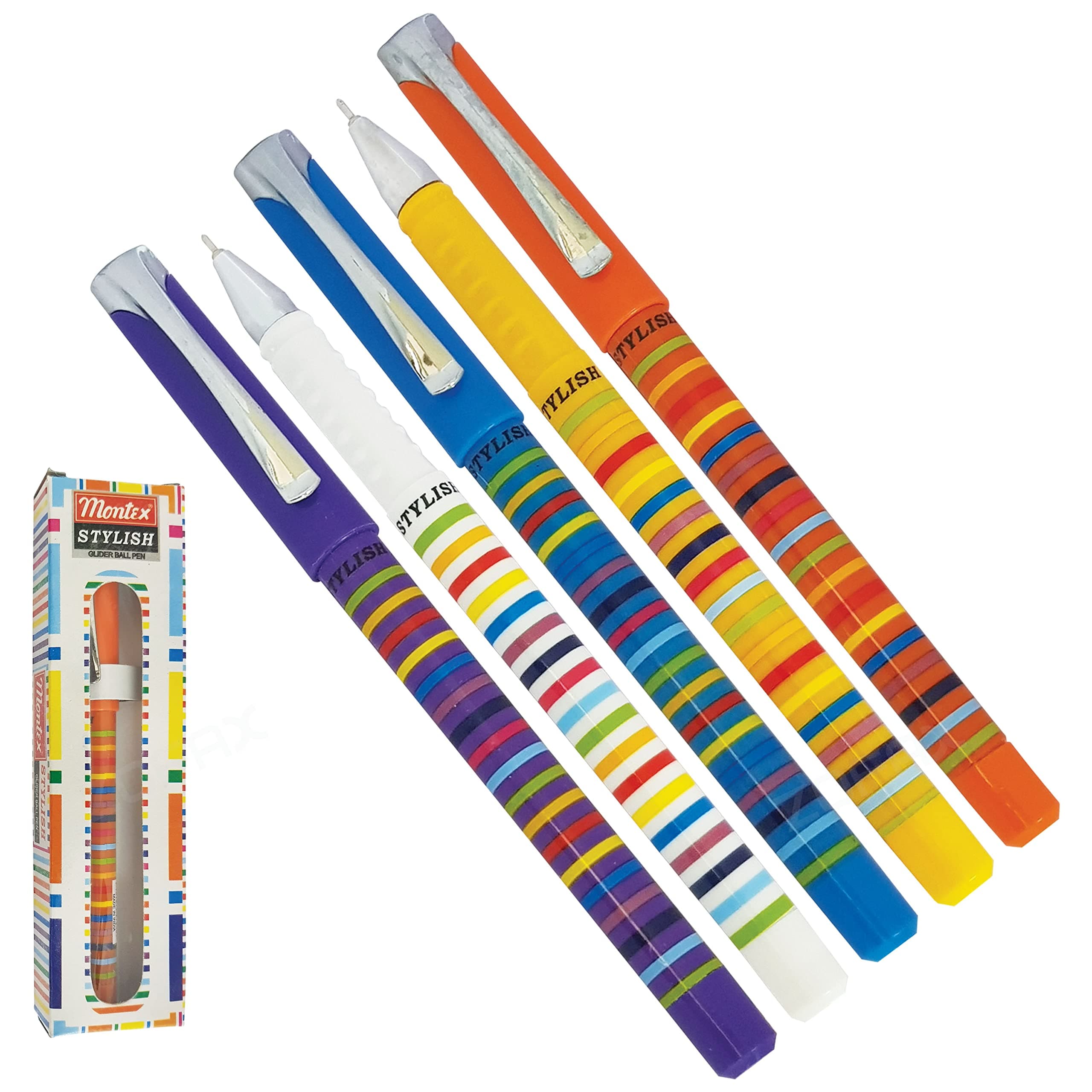 Montex 5 x 0.7mm Smooth Tip Stylish BLUE Glider Ink Ballpoint Pens Designer Body