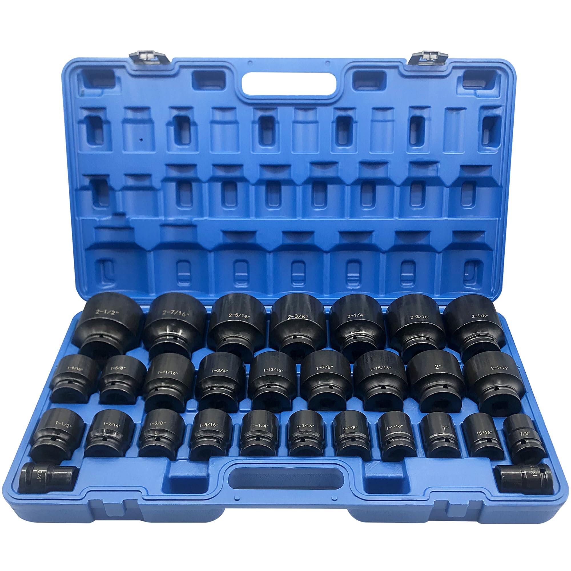 MacWork 29 Pieces 3/4" Drive Impact Socket Set, Standard, SAE 3/4" to 2-1/2", CR-V Alloy Steel, 6-Point Hex Radius Corner Design