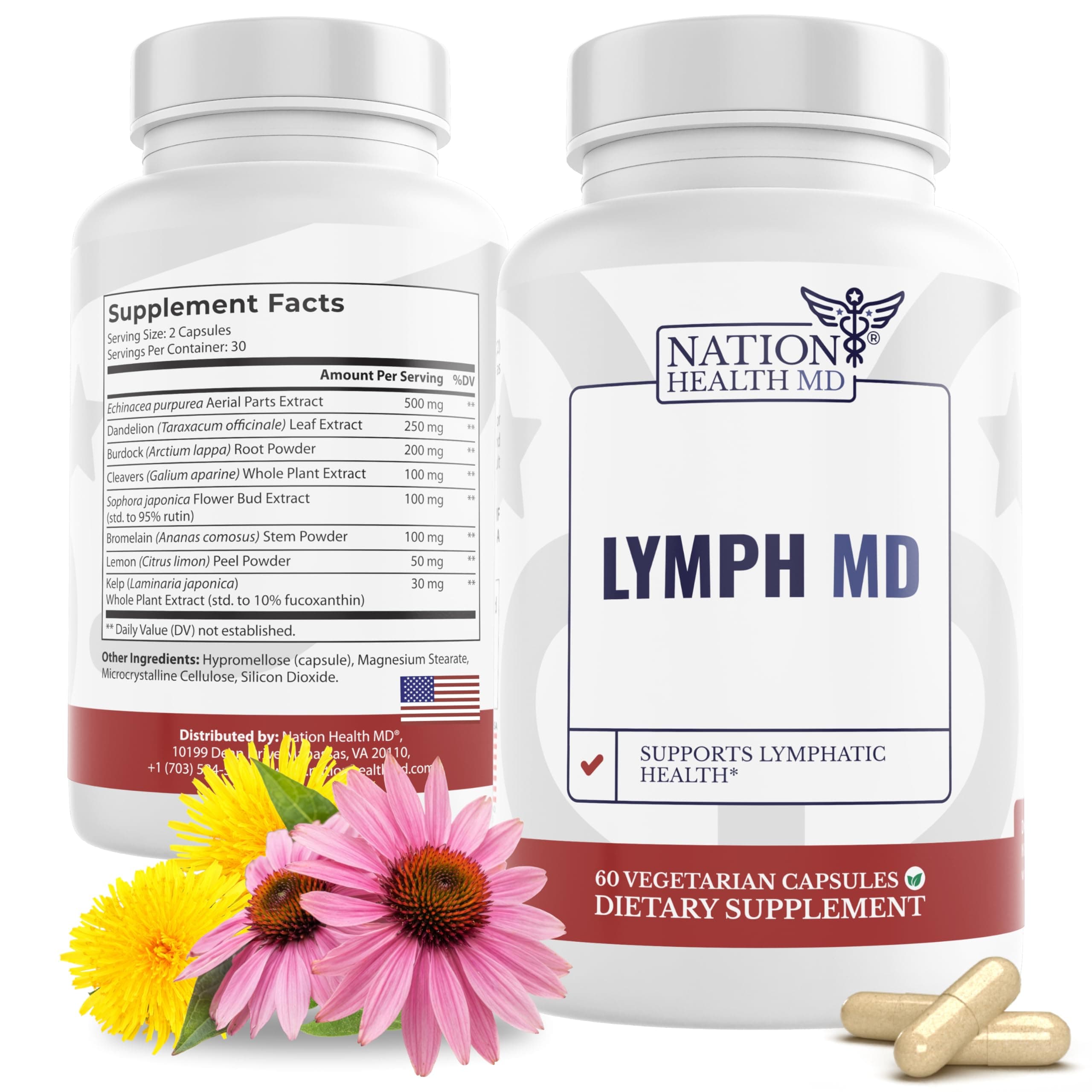 - Lymph MD - Lymphatic Drainage Supplement - with Bromelain, Echinacea, Burdock Root, Dandelion, Rutin, Kelp & More - Lymph System Support for Women & Men - 60 Capsules