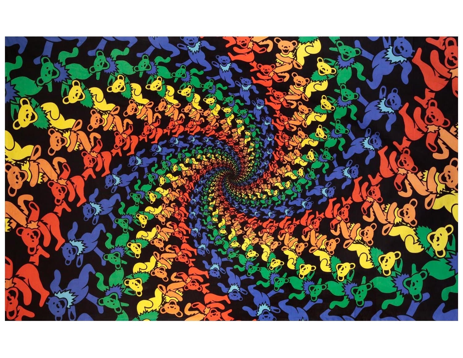 Grateful Dead 3D Dancing Bears Spiral Tapestry Tablecloth Wall Art Beach Sheet Huge 60x90 Inches - Amazing 3D Effects
