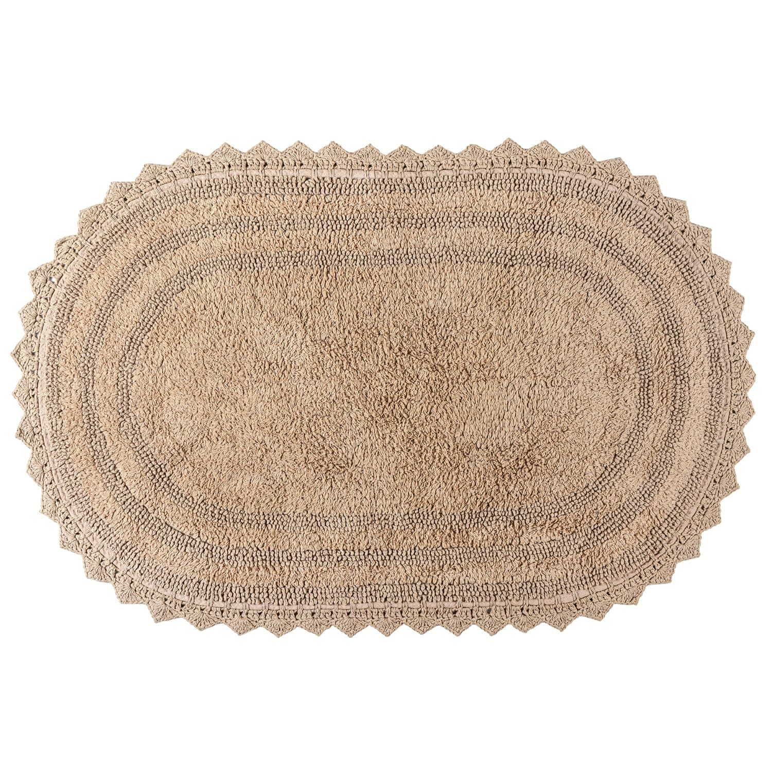 RAJRANG Soft Cotton Oval Small Bath Mat - 61x43 cm Machine Washable Absorbent Bathroom Rug for Shower, Bath Tub, Sink, Toilet, Kitchen Mats - Warm Sand