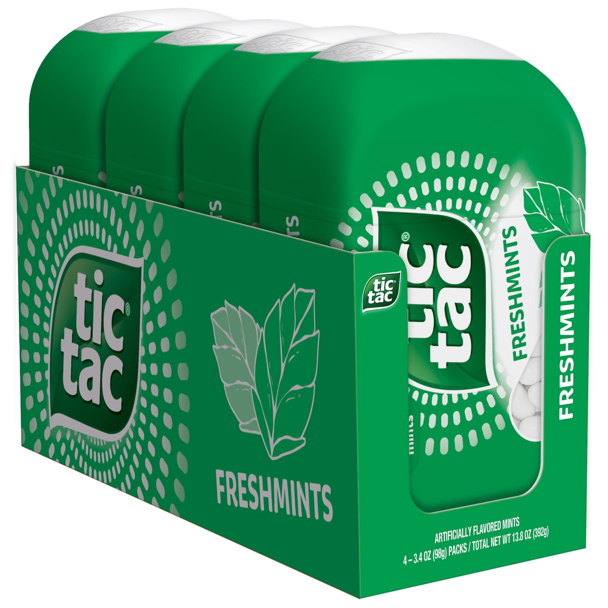 Tic Tac Freshmint Breath Mints, 4 Bottle Packs, On-the-Go Refreshment, Stocking Stuffers, 3.4 oz Each