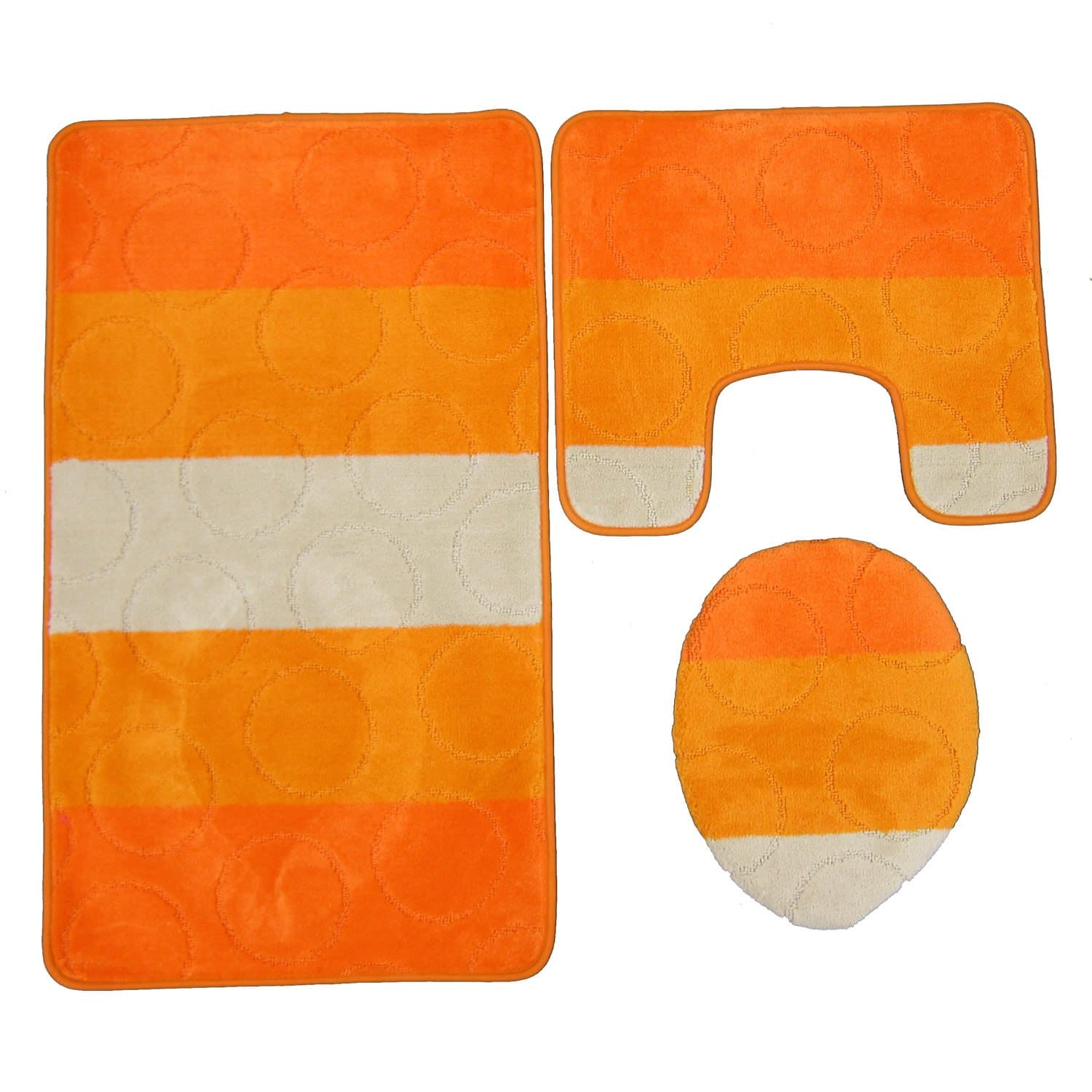 Sally Textile Cameron 3-Piece Mega-Oversized Bathroom Rug Set, Circles Design (Orange)