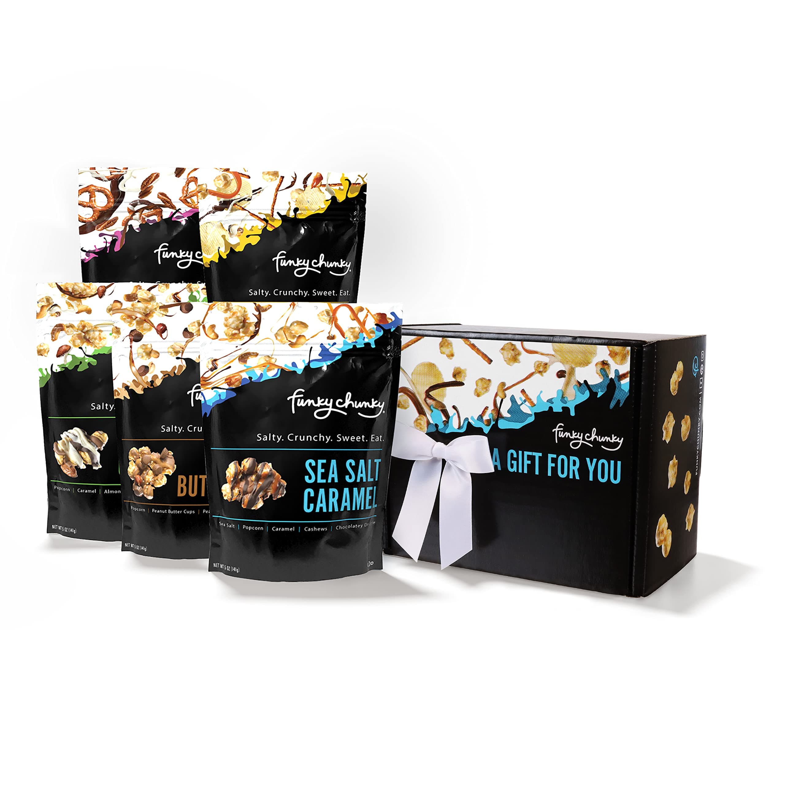 Variety Pack Gourmet Popcorn Samples With All 5 Flavors: Sea Salt Caramel, Nut Chocolate, Peanut Butter Cup, Chip Zel Pop And Chocolate Pretzel,
