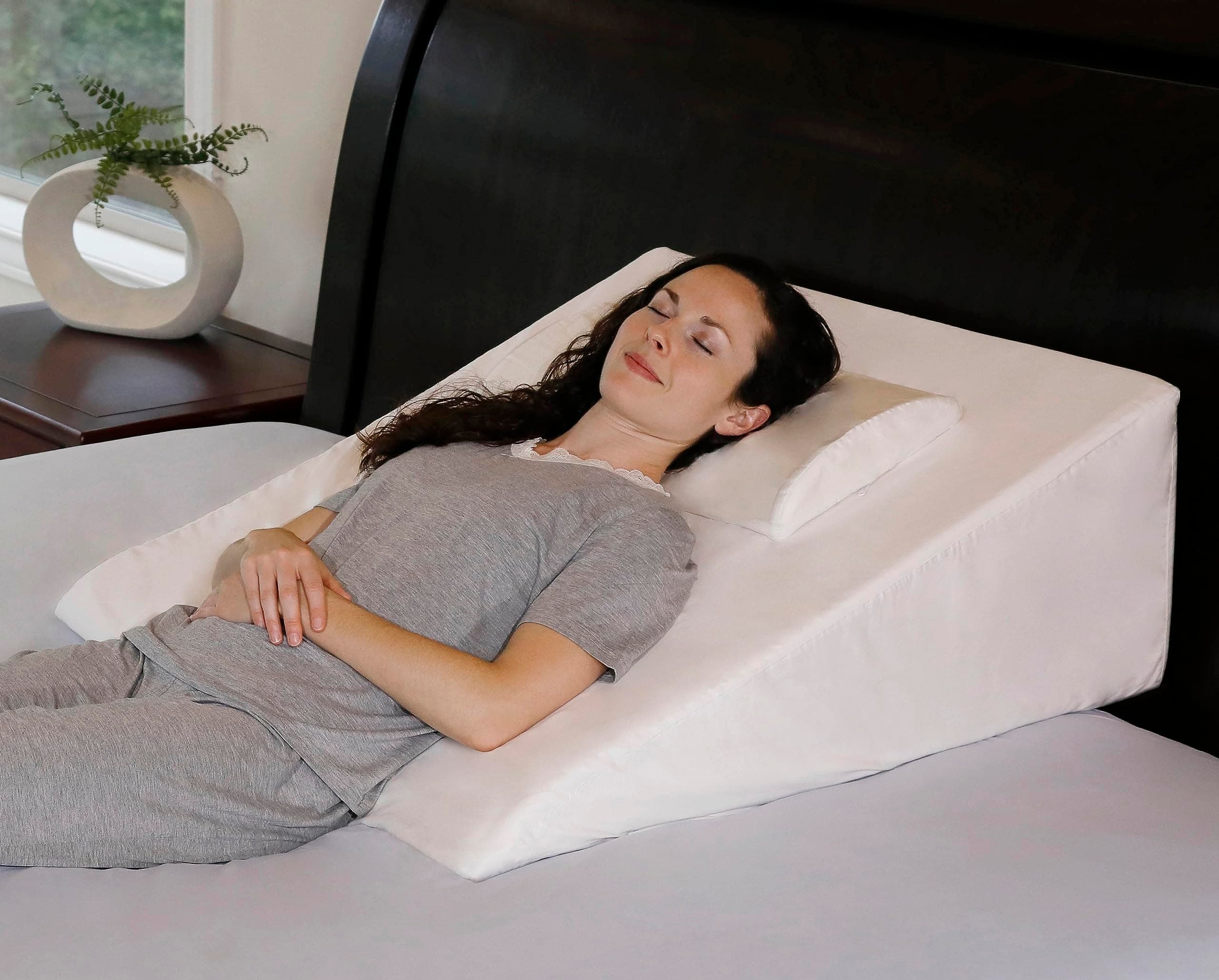 InteVision Extra-Large Foam Wedge Bed Pillow 33 x 30.5 x 12 inch, White with 400 Thread Count, Egyptian Cotton Cover