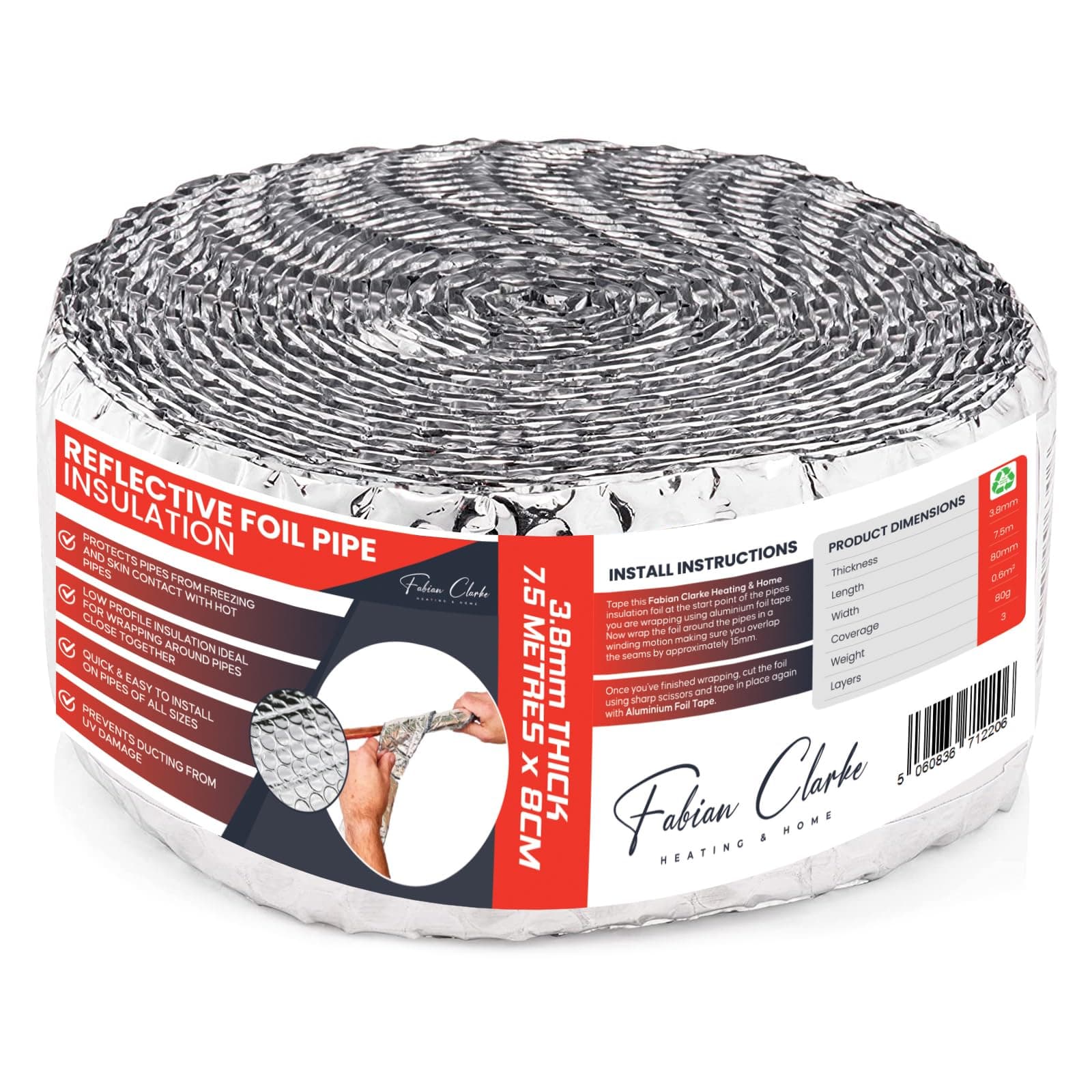 Pipe Lagging Foil Insulation Wrap 7.5m x 80mm - Thermal Energy Saving for Internal or External Pipe and Duct Insulation