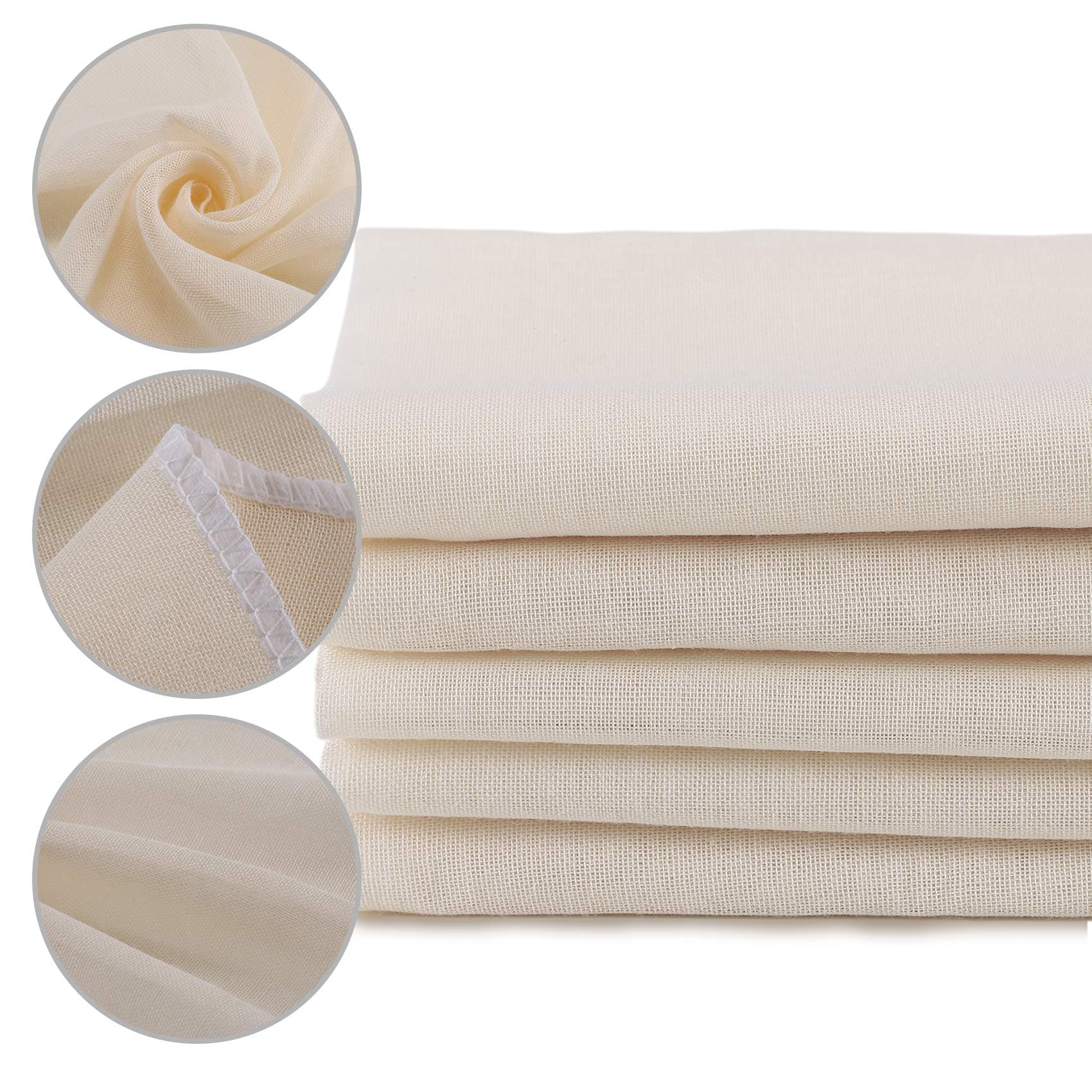 5 Pack Muslin Cloths Reusable for Straining, 100% Unbleached Pure Cotton Cheesecloth, Soft Square Cheese Clothes Weave Fabric Filter for Cooking, Baking (50 x 50 cm Food Strainer Cloth)