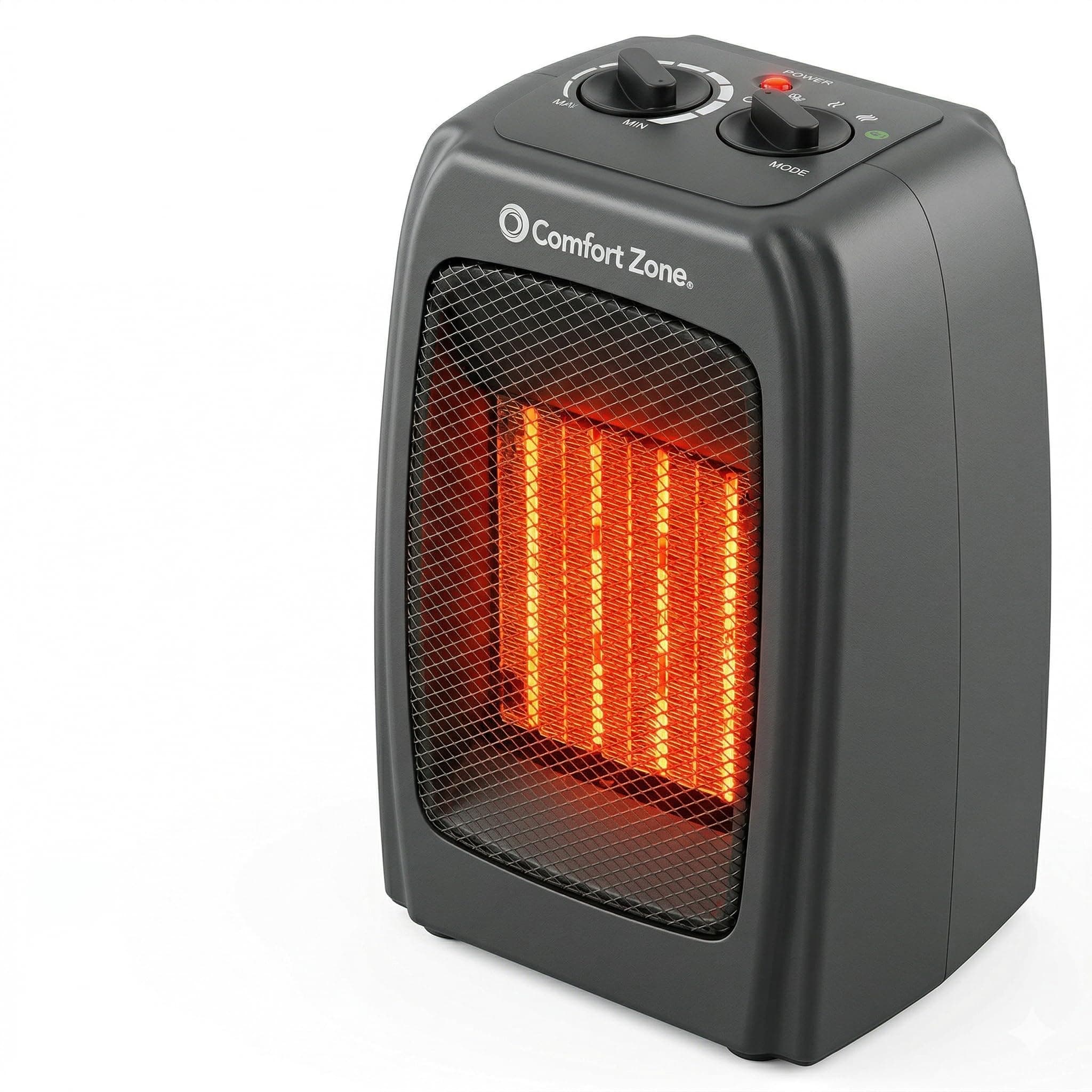 CZ442E Personal Energy Save Ceramic Heater - 1500W Portable with Adjustable Thermostat, Tip-Over Switch & Overheat Protection, Black