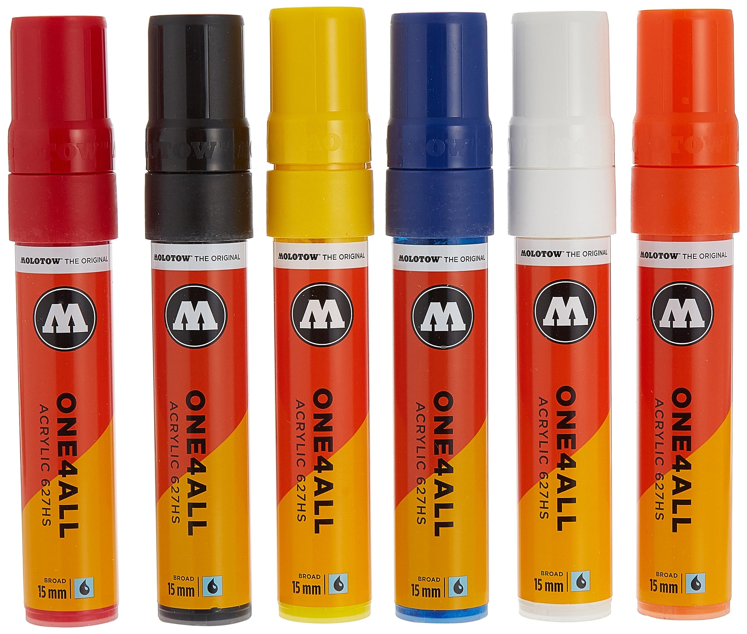 MOLOTOWONE4ALL Acrylic Paint Marker Set, 6 Basic Colors #1, 15mm (200.459)