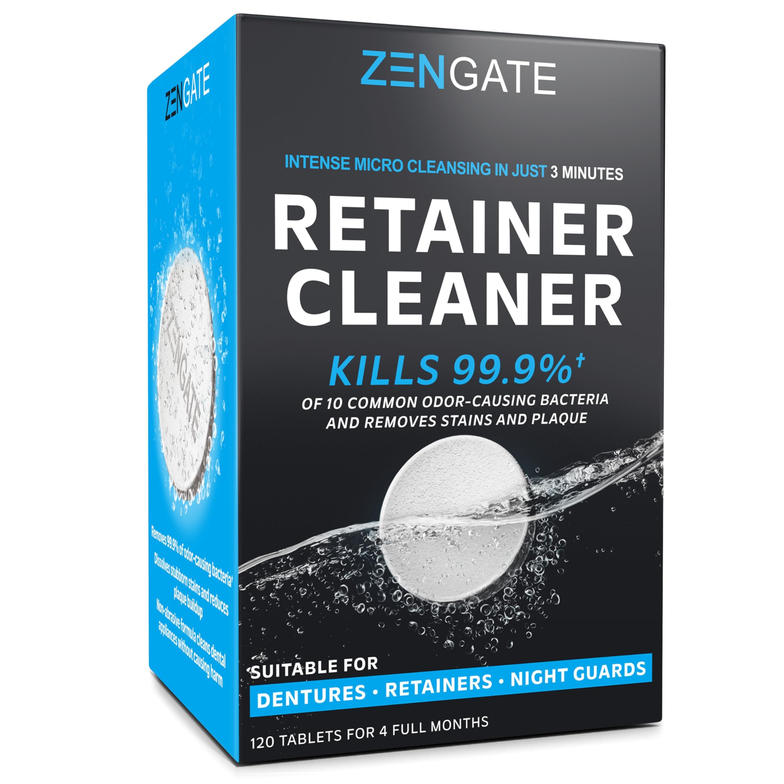 Retainer Cleaner Tablets - Quick 3-Minute Clean for Dentures, Mouth Guards, Aligners, and Night Guards - 120 Dental Cleansing Tablets - FSA HSA Approved Dental Appliance Cleanser