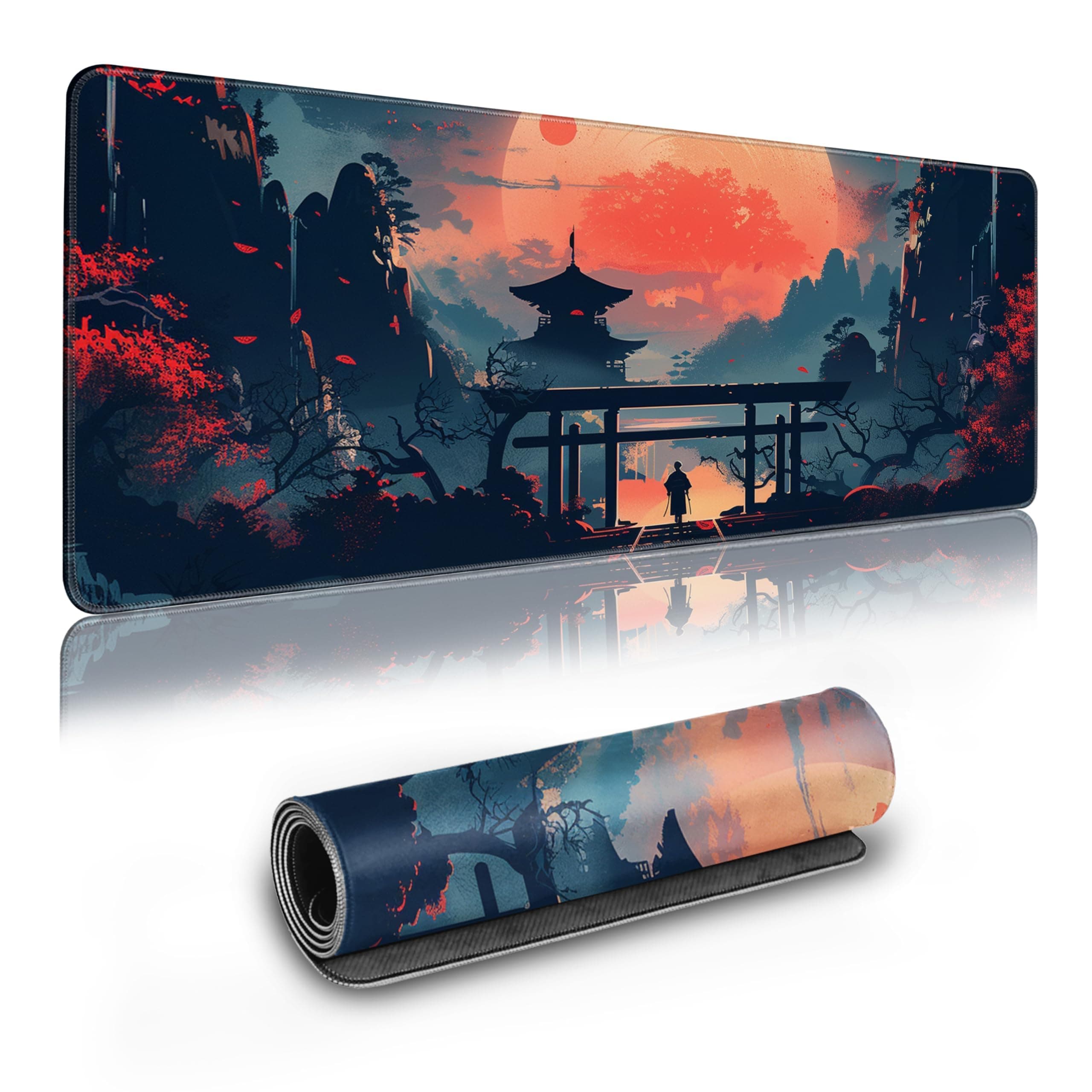 Long Gaming Mouse Pad Extended Anime Large Desk Pad with Non-Slip Base Full Keyboard Mat with Stitched Edges for Gaming and Office 31.5 x 11.8 inches (Warrior)