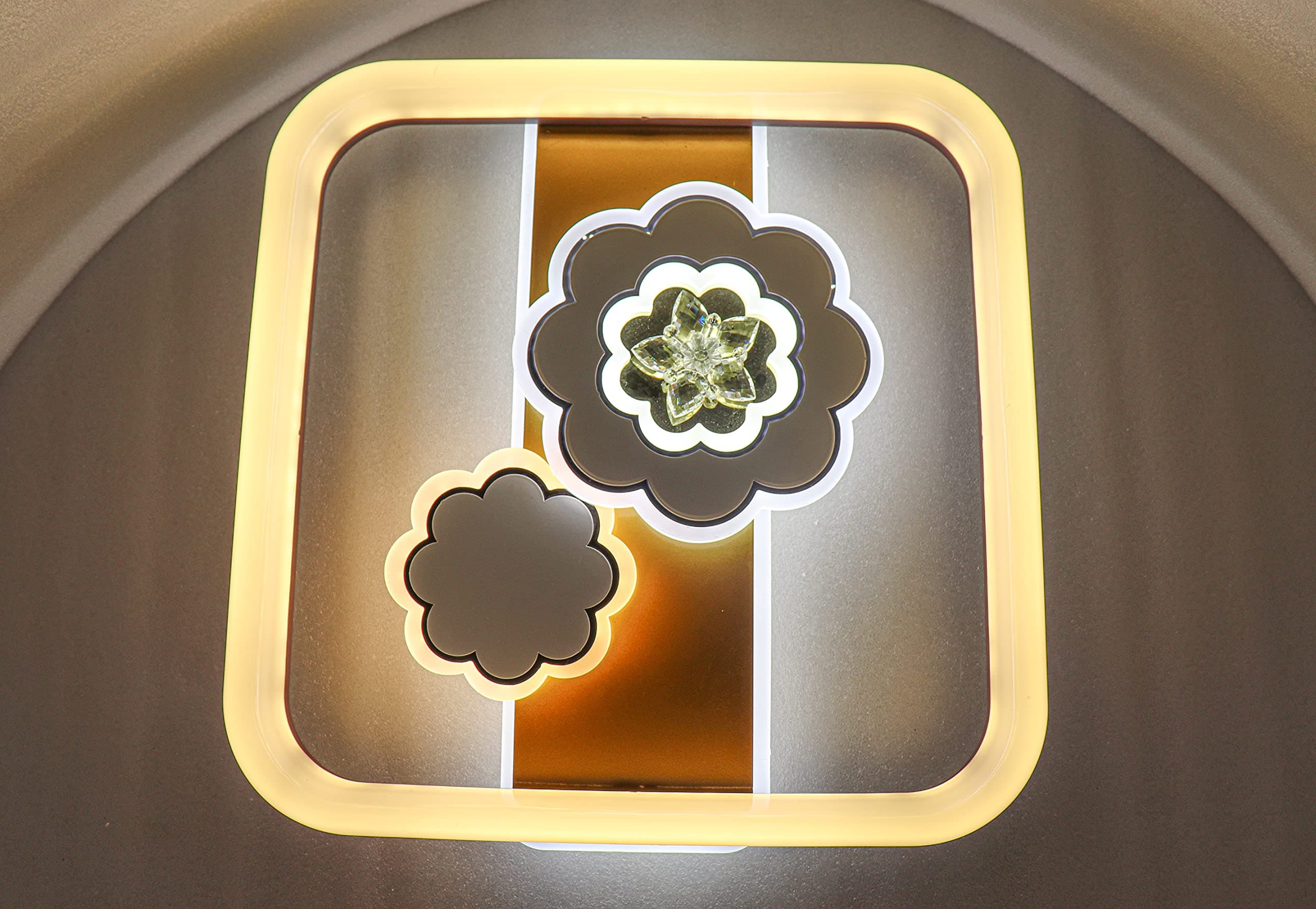 Florlux Square Modern Crystal LED Ceiling Light – 50cm Elegant Flush Mount Fixture, 3-in-1 Color Change, Stylish Floral Design, Metal & Fiberglass Build, Ideal for Trendy Interiors & Living Spaces