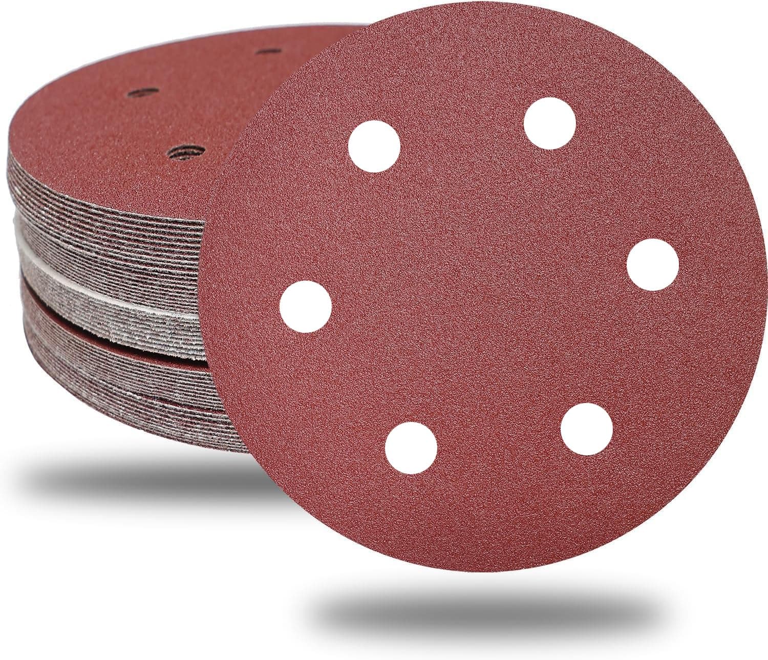 50 PCS 9 Inch 6 Hole Drywall Sanding Discs Set -10 Each of 60 80 120 150 240 Grits, 9" Hook-and-Loop Sandpaper for Electric Drywall Sander