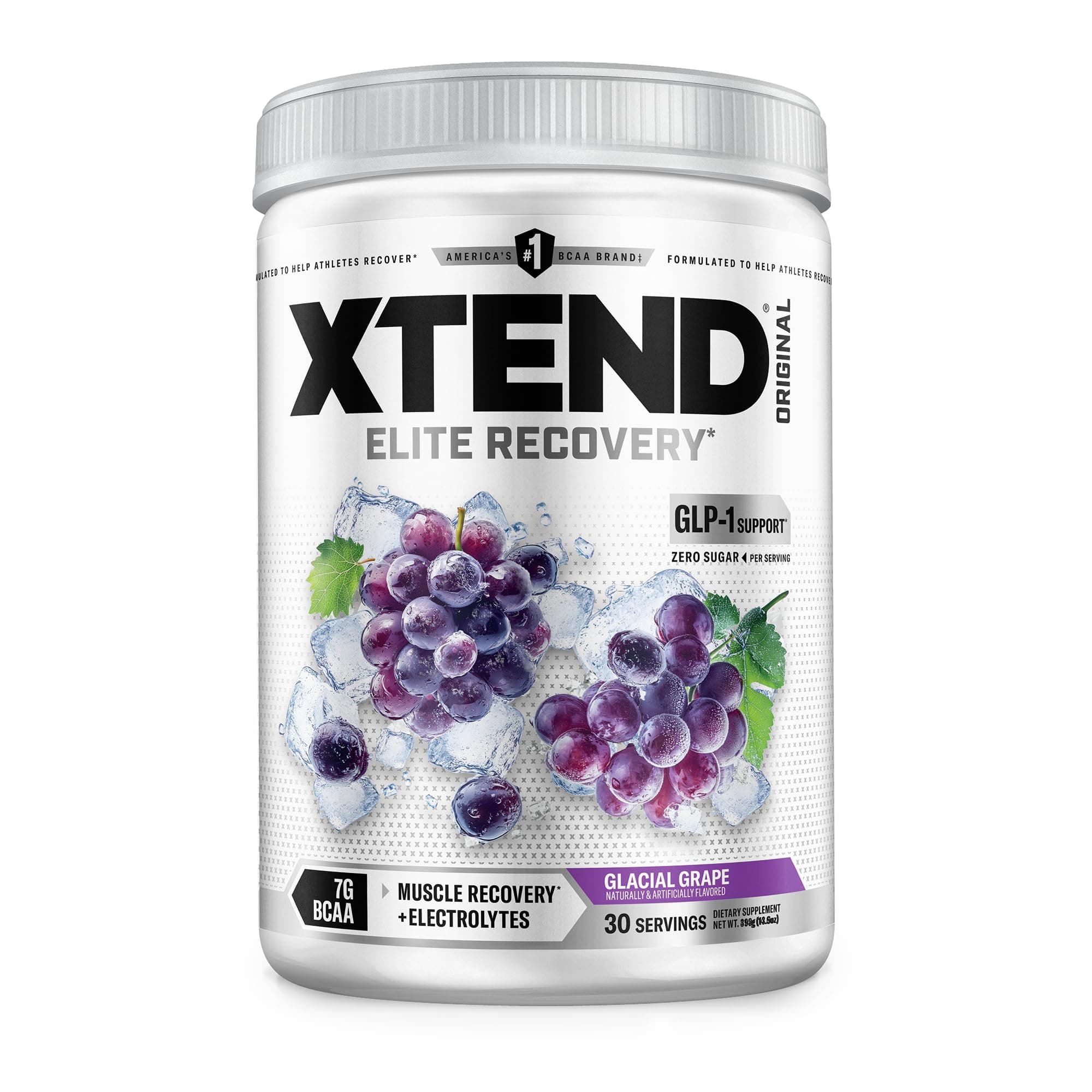 Xtend Original BCAA Powder, 7g BCAAs and 2.5g L-Glutamine for Muscle Recovery Hydration and Lean Muscle, Sugar Free Intra and Post Workout Drink with Electrolytes, Glacial Grape, 30 Servings