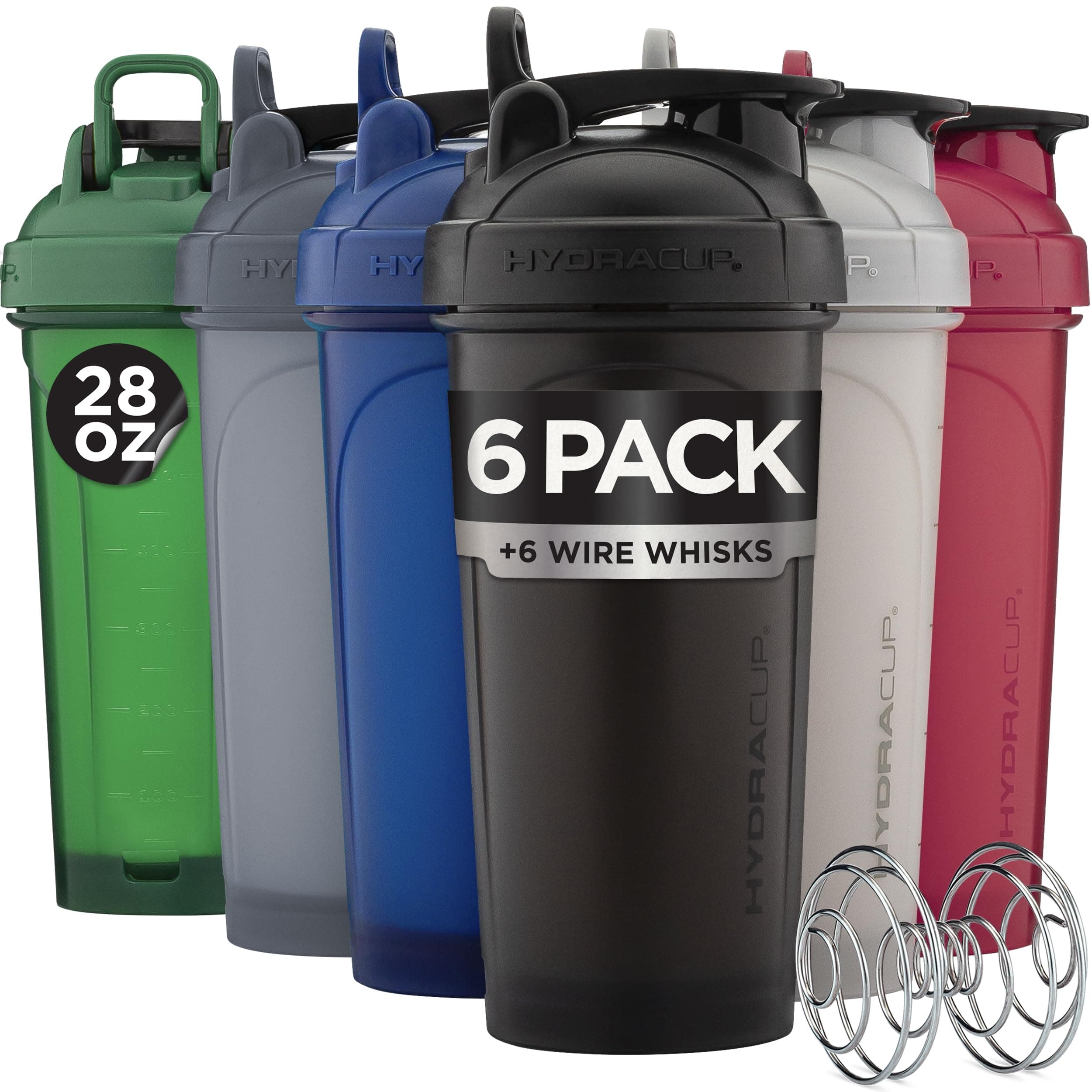 6 Pack - 28oz Shaker Bottles | Protein Shaker Cups with Whisk Ball, Leak-Proof, Carry Handle | BPA-Free Gym Mixer for Protein Powder, Mixing Supplements