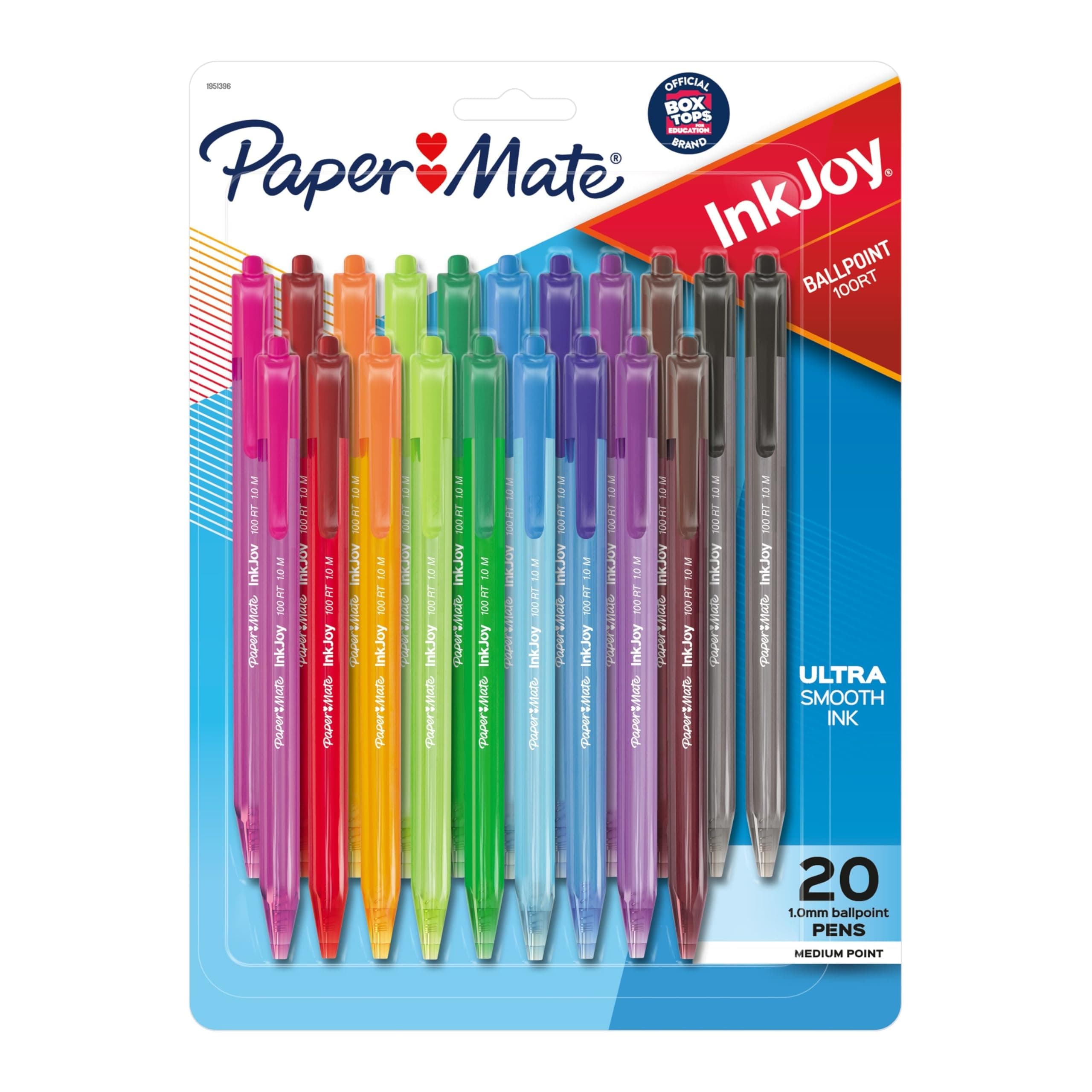 Paper Mate InkJoy 100RT Retractable Ballpoint Pens, Stocking Stuffers, Medium Point (1.0mm), Assorted, 20 Count