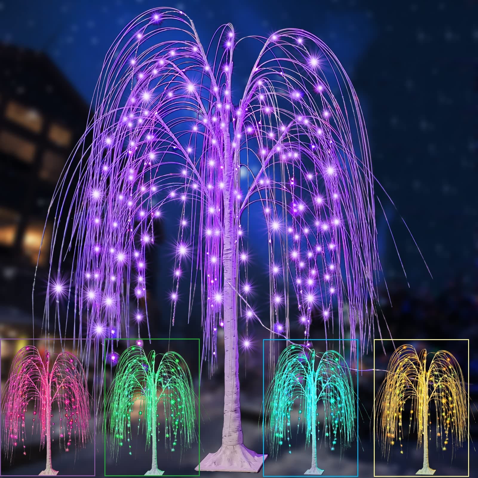 5FT Lighted Willow Tree Color Changing with Remote, Colorful Drooping Artificial White Tree Weeping Willow with Green Red Pink Lights Indoor Outdoor Decor for Halloween Christmas Wedding Party