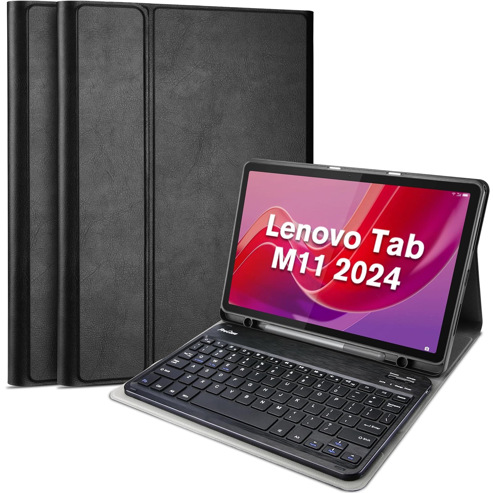 Case with Keyboard for Lenovo Tab M11 / K11 LTE 11" 2024, PU Leather Case with Magnetically Detachable Wireless Keyboard for Lenovo Tab M11 / Tab K11 LTE 11 Inch -Black