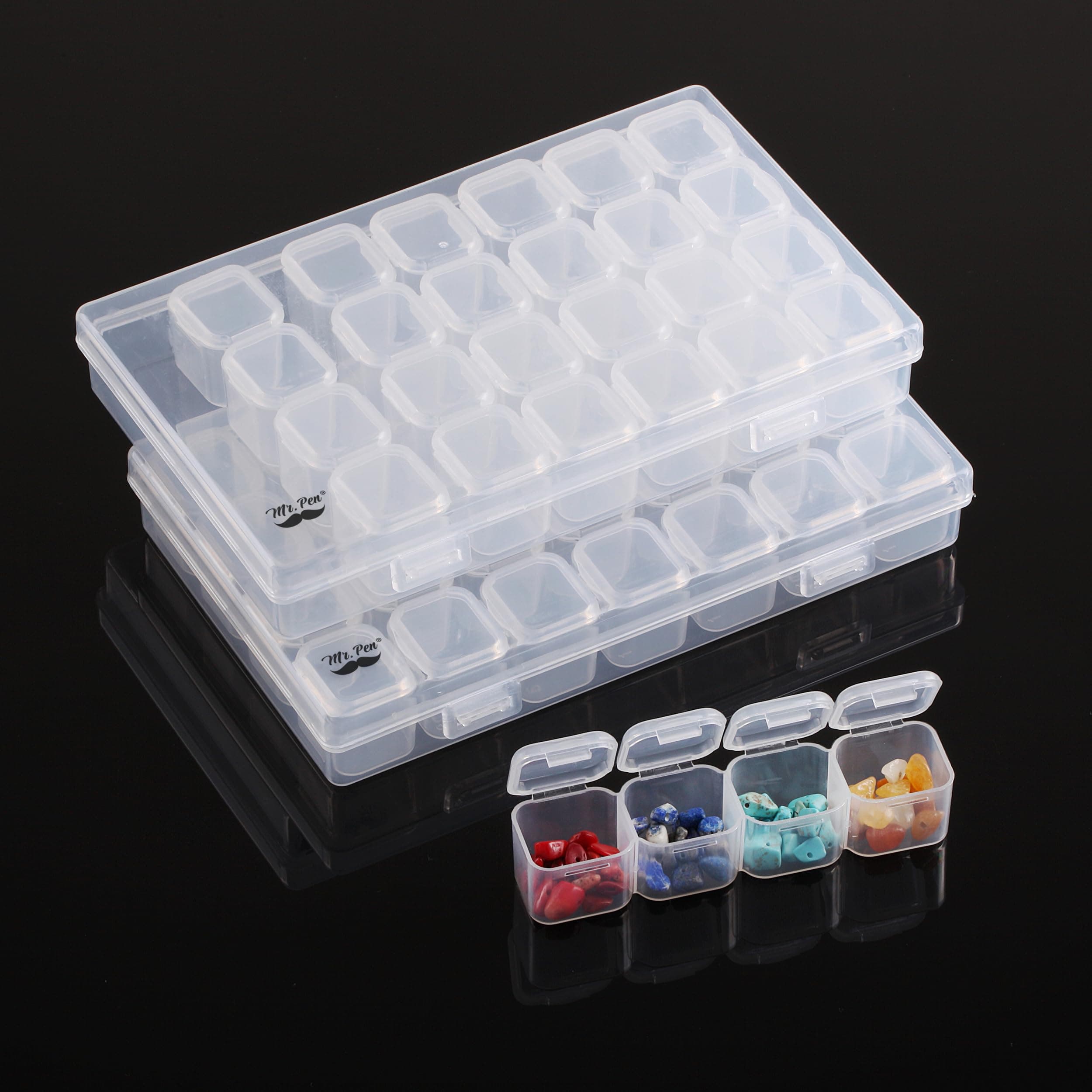 Mr. Pen-28 Grids, 2 Pack, Bead Storage Containers with 160pcs Label Stickers, Diamond Art, Bead Box, Diamond Painting Organizer