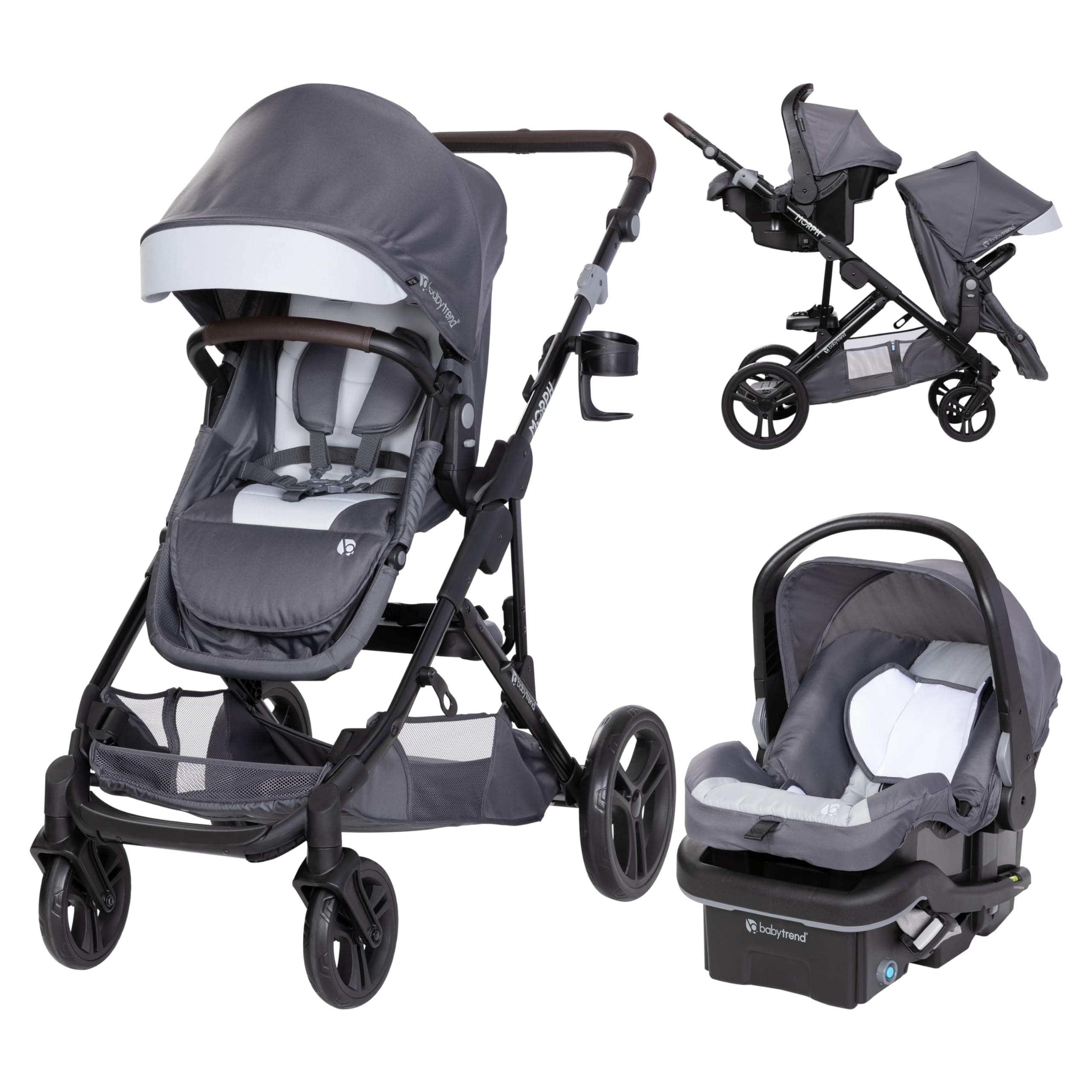 Baby Trend Morph Single to Double Modular Stroller Travel System with EZ-Lift™ Plus Infant Car Seat, Dash Grey
