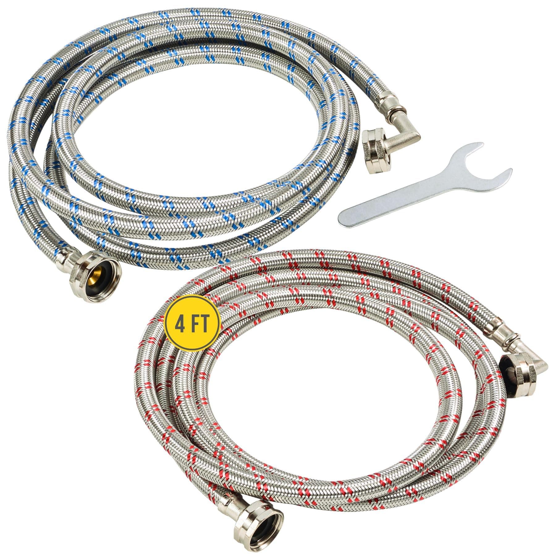 Washing Machine Hoses (4FT) - 90° Elbow - OCTAGON Connections for Secure Tigh...