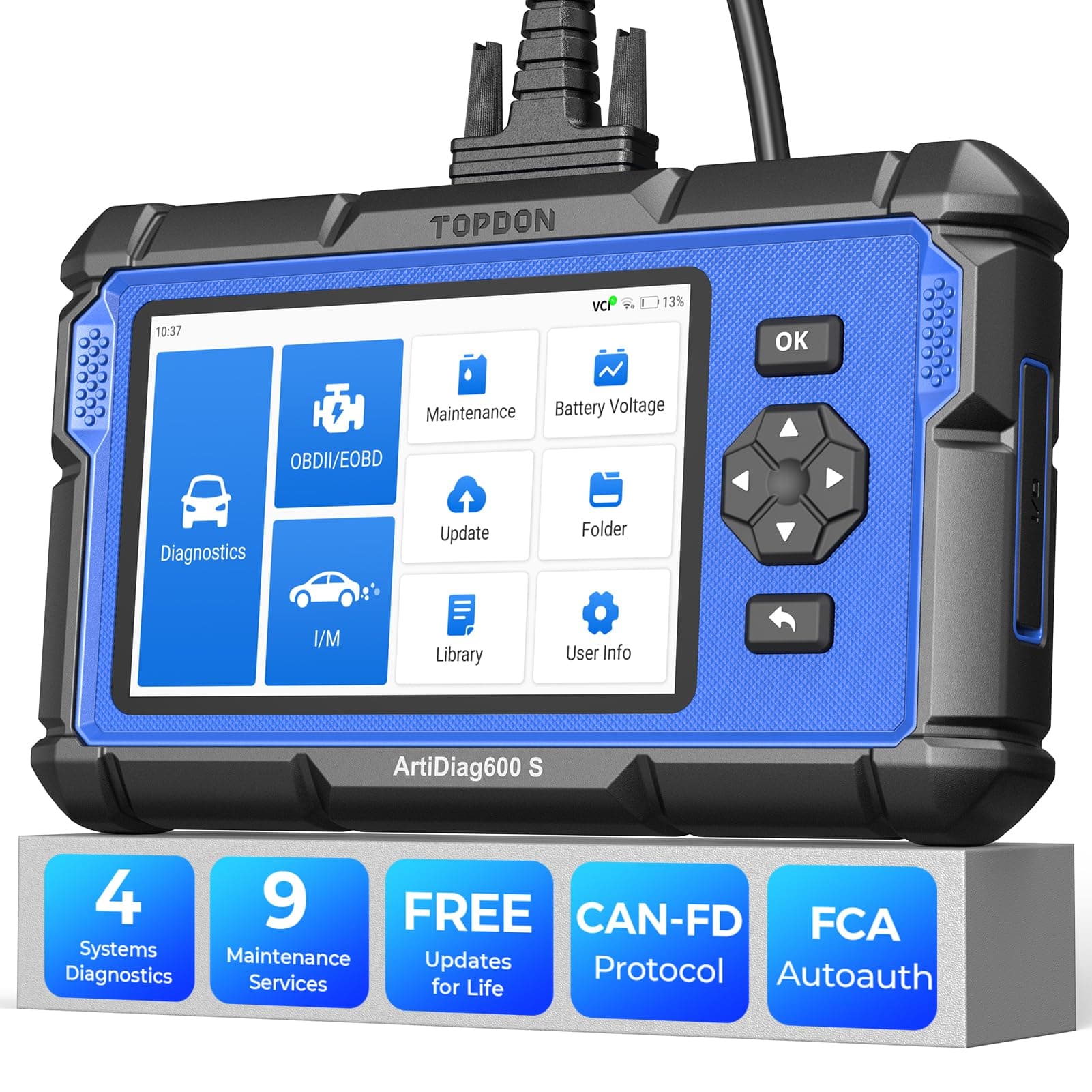 TOPDON AD600S-A Car Diagnostic Tool, 9 Reset Services,4 Systems Car Diagnostics Tool with Oil/ABS/SAS/TPMS/BMS/DPF/ETS/Brake/Injector Coding...Free Updates,Android 11.0