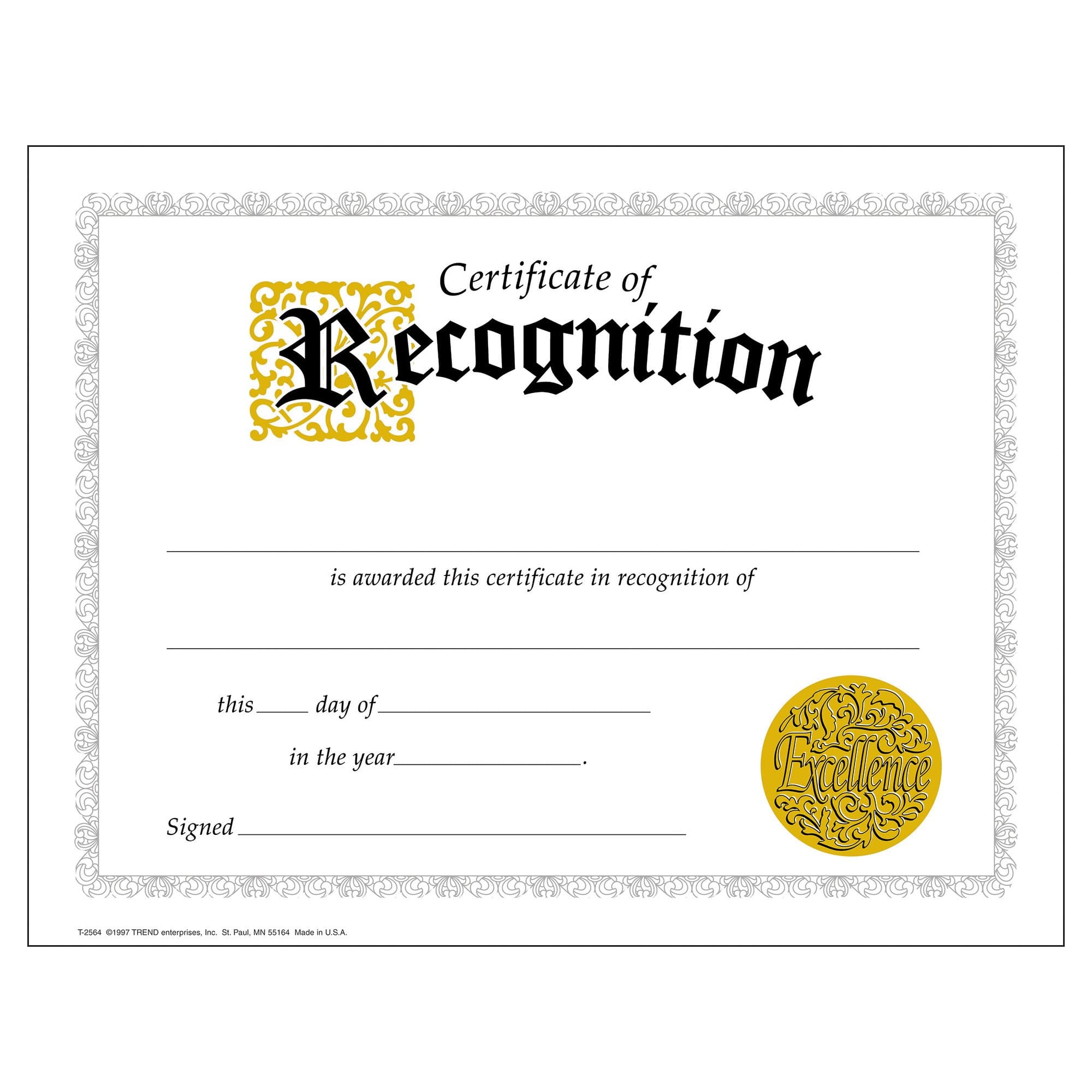 Certificate of Recognition (Large) - 30 pack