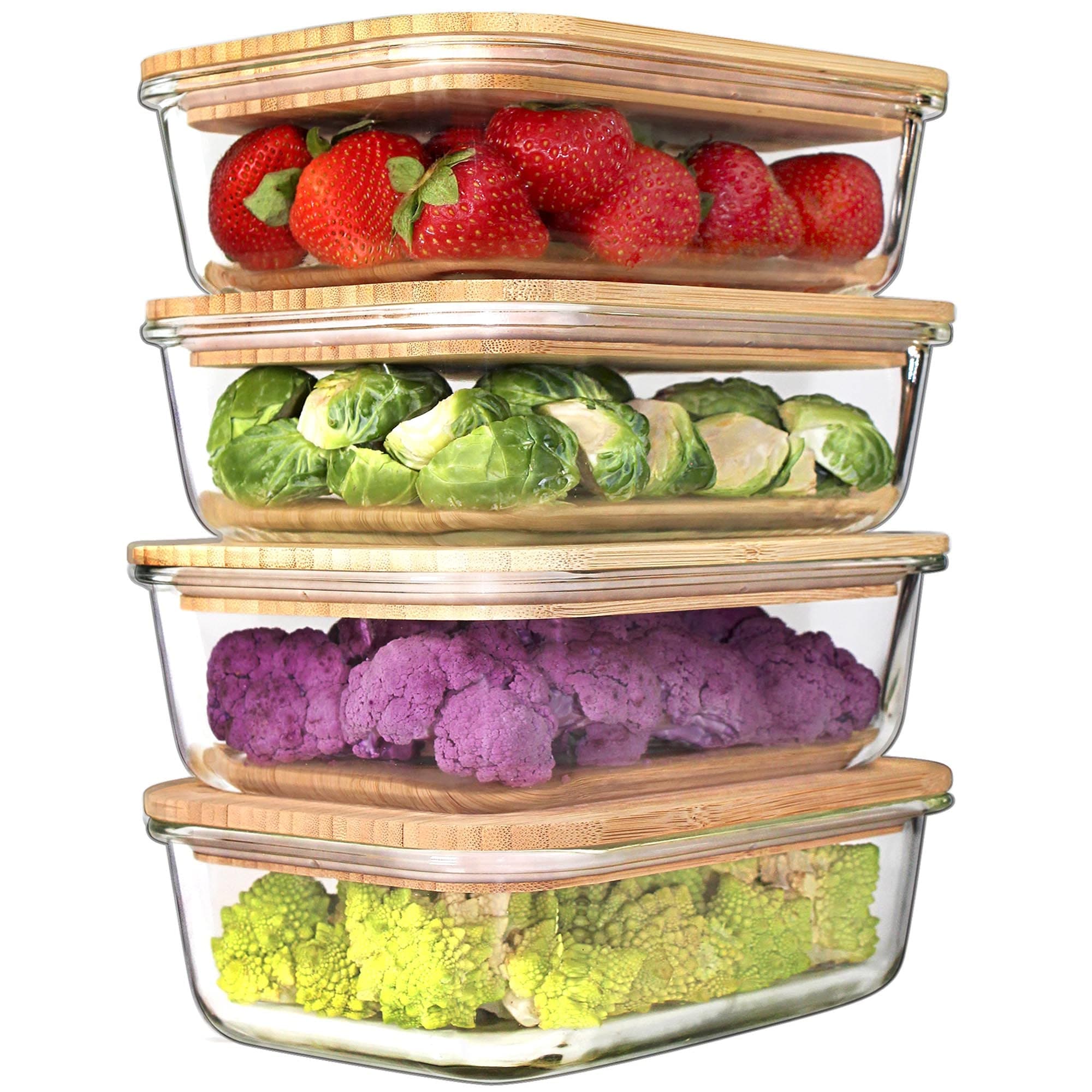 Urban Green Glass Containers with Bamboo Lids, Aitight Storage Container Set of 4, Meal Prep Food Container Set, Oven, Freezer, Microwave Safe, 35oz