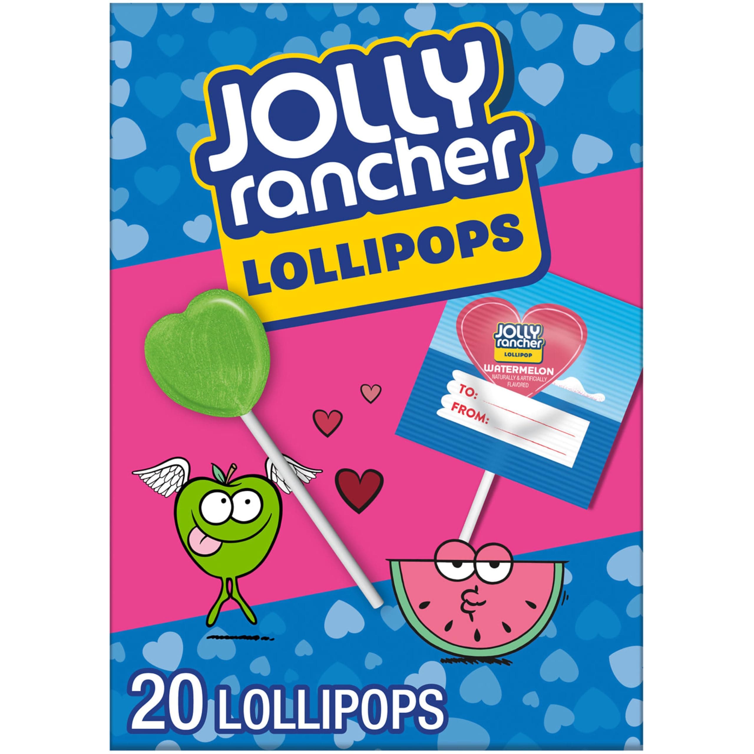 JOLLY RANCHER Assorted Fruit Flavored, Valentine's Lollipops Box, 9.2 oz (20 Pieces)