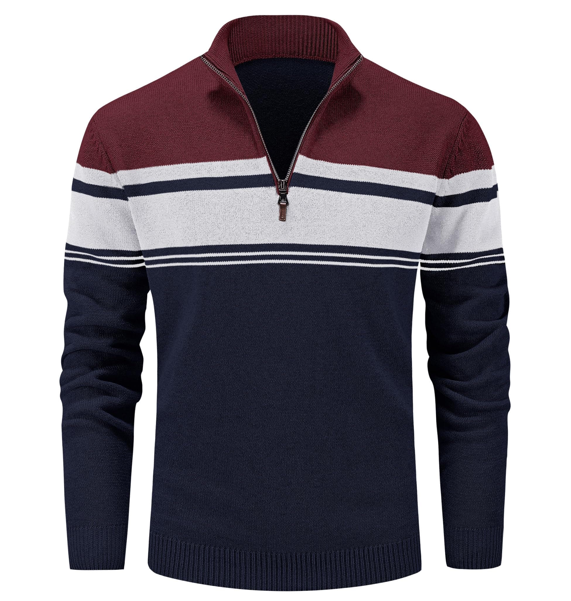 MAGCOMSEN Men's Sweaters 1/4 Zip Cotton Sweater Pullover Polo Sweaters Striped Fall Winter Warm Sweatshirts