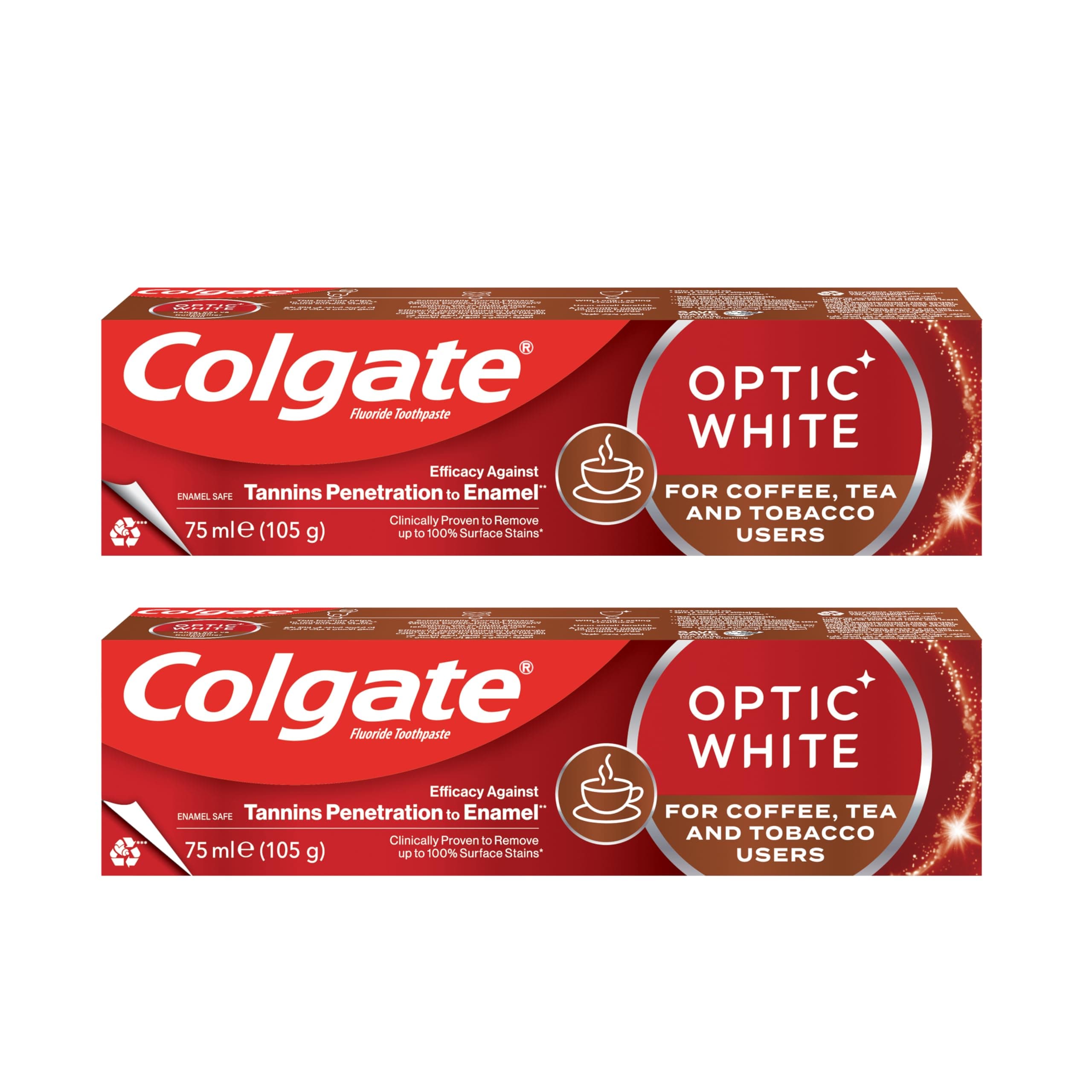 Toothpaste Optic White, Stain Removal Whitening Toothpaste for Coffee Tea and Tobacco Users, 2x75ml, 2 Pack
