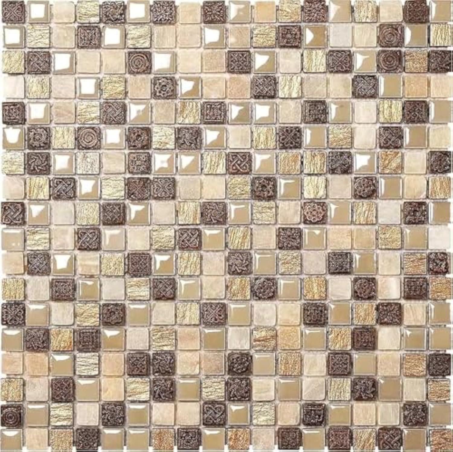 Mexical Square Ceramic Stone Resin Mosaic Tile Ideal for Kitchen and Bathroom (Modern Amber)