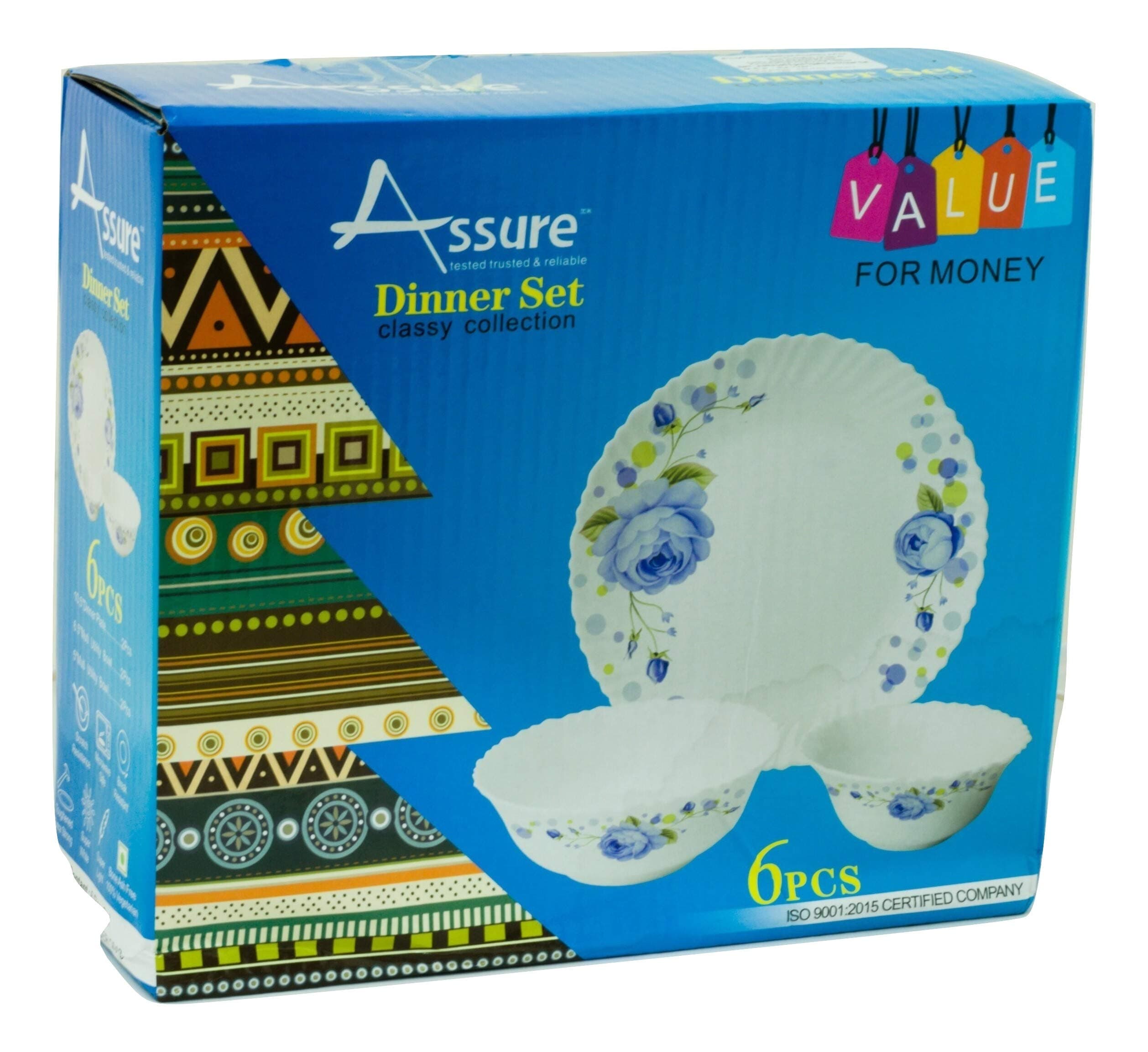 Assure White Opalware 6 Pieces Classy Collection Dinner Set (DINNERSET6PCS_25)