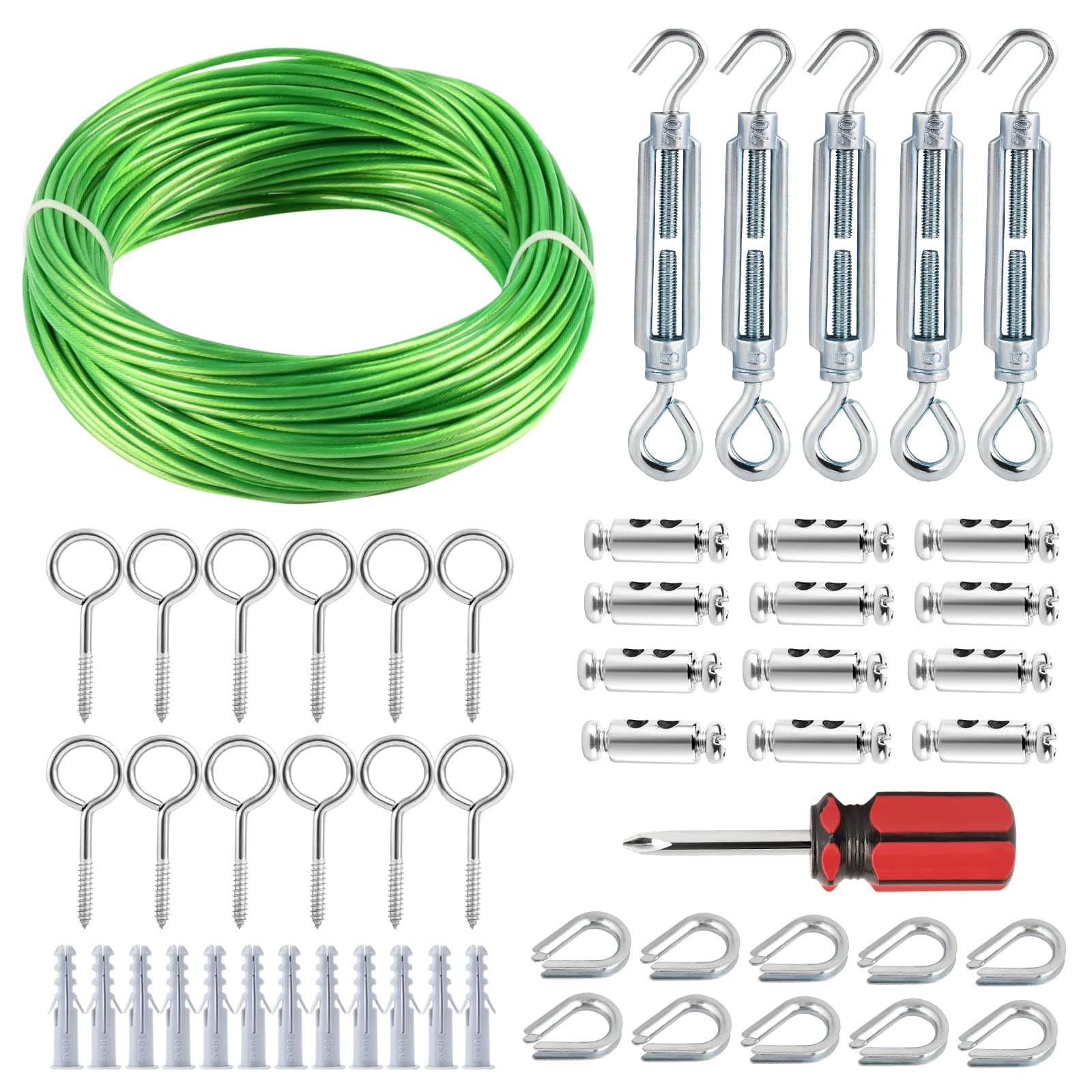 – Garden Wire for Climbing Plants, 30M/3MM PVC Coated Steel Cable, Multi-Use Turnbuckles Tensioner Kit for Climbing Plant Support/Clothesline/String Light Hanging Kit