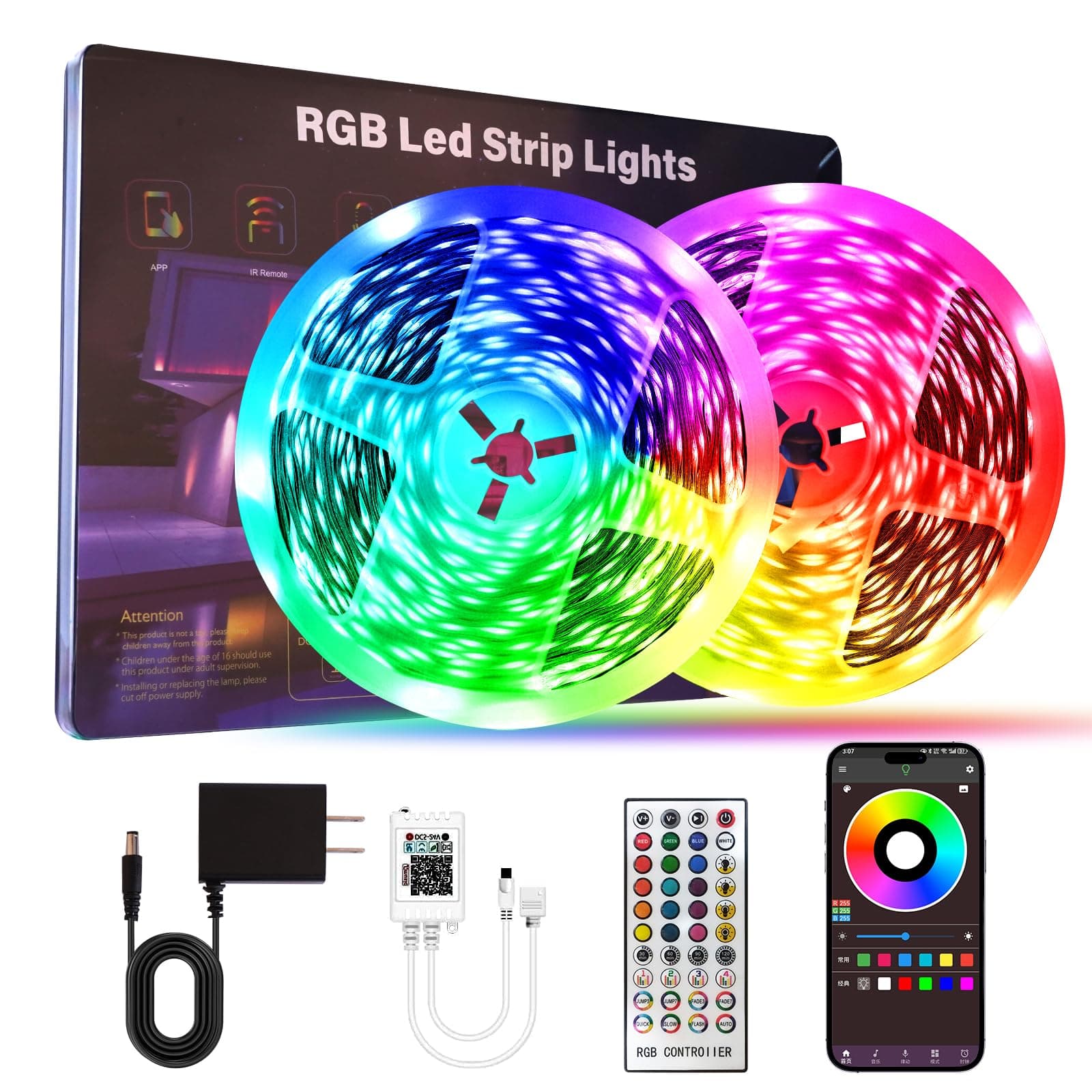 Led Lights for Bedroom 200 FT (2 Rolls 100 FT), with Remote and Application Control RGB Color Changing LED Strip Lights, Music Synchronization, Used for Room, Family, Party Decoration