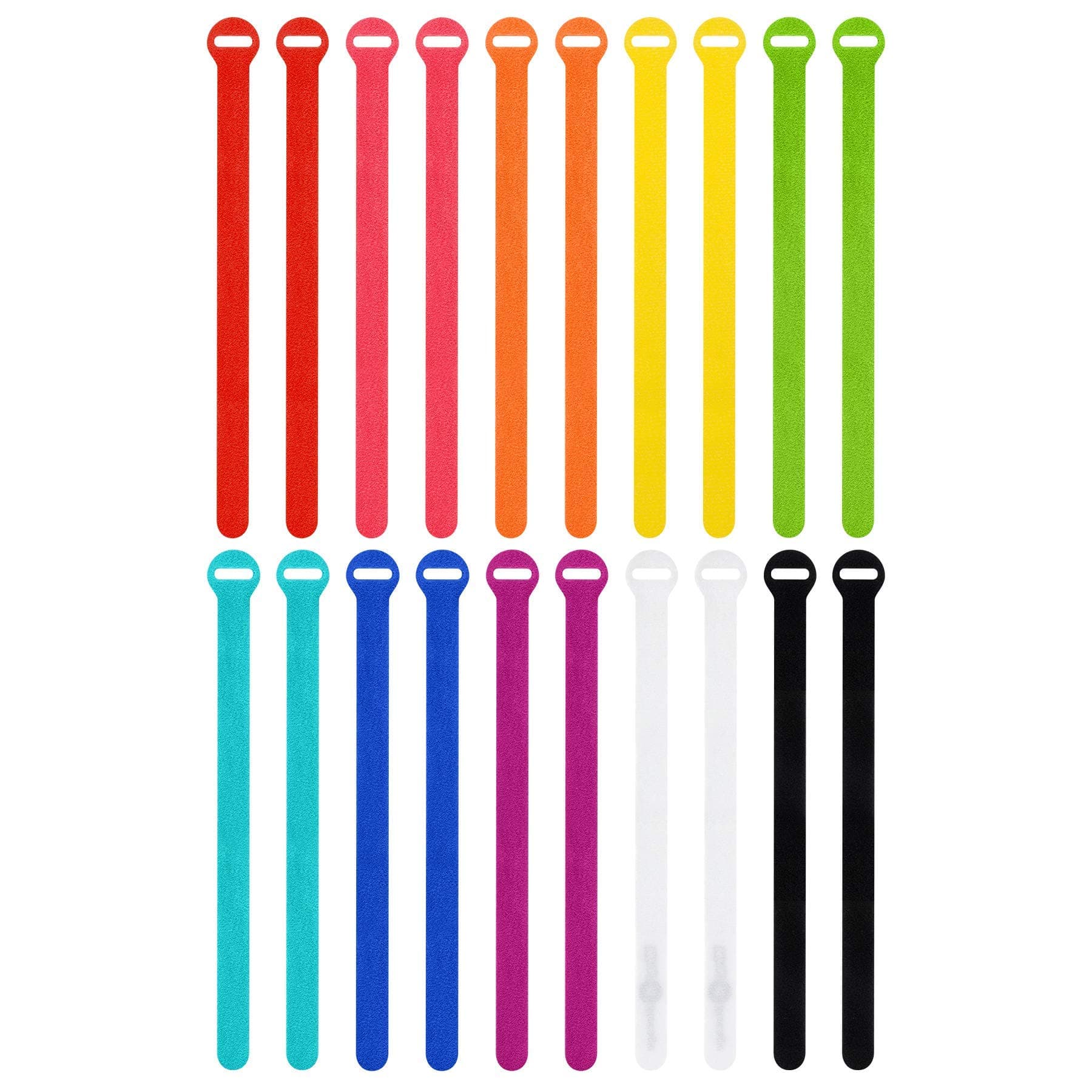 Self-Gripping Cable Ties by Wrap-It Storage, 12-in (20-Pack) Assorted Colors – Reusable Hook and Loop Cord Organizer Cable Ties for Cord Management and Desk or Office Organization