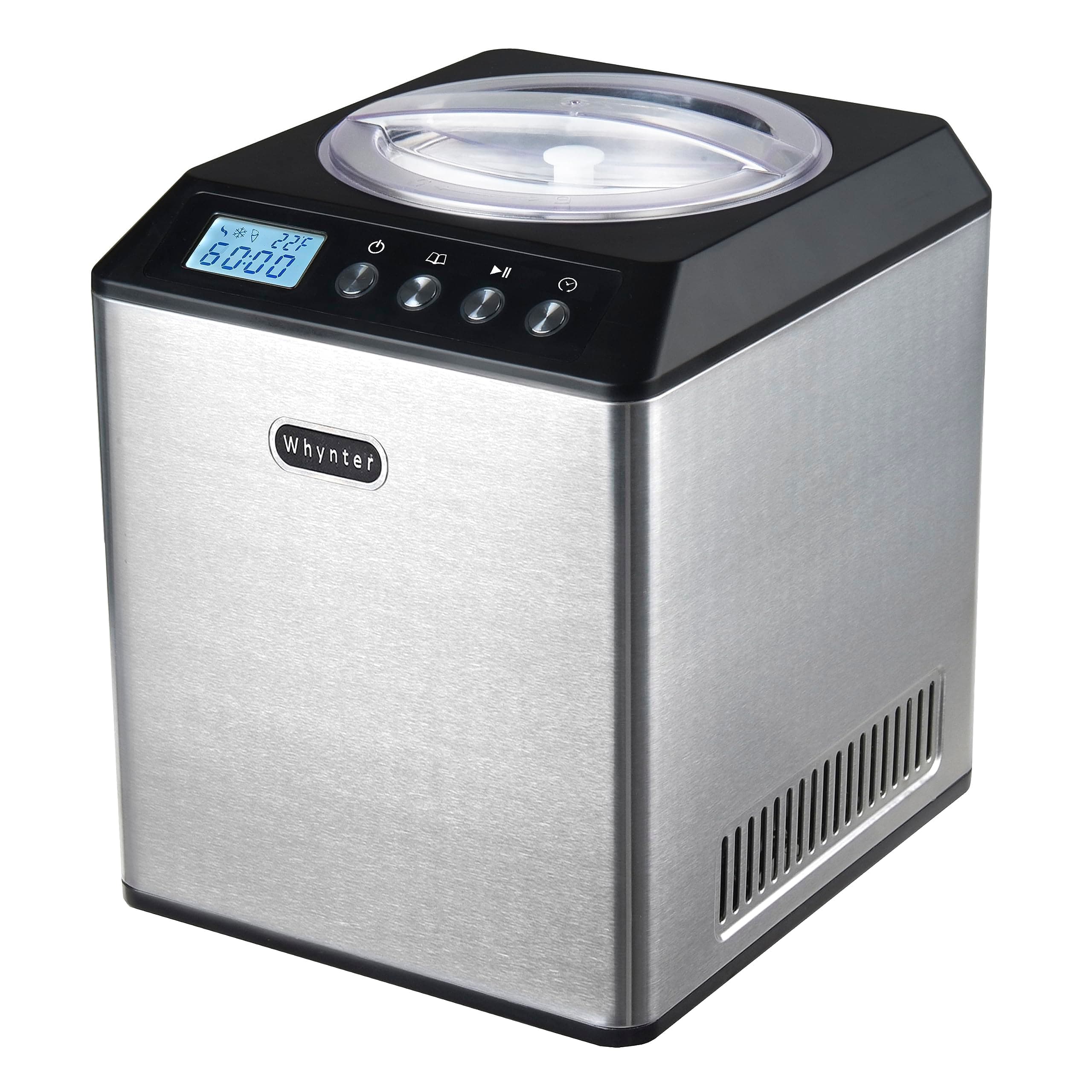 Whynter Ice Cream Maker Machine Automatic 2.1 Qt. Upright with Built-In Compressor, LCD Digital Display & Timer, No Pre-Freezing, ICM-201SB, Stainless Steel