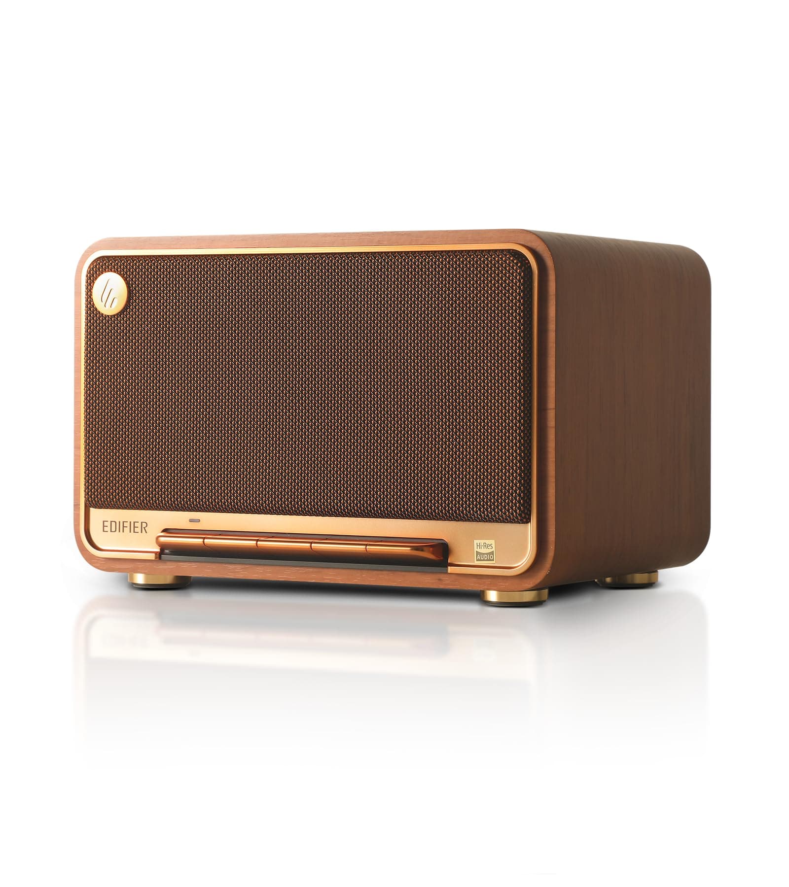 - D32 Tabletop Wireless Speaker, Hi-Res Audio, LDAC, ALAC, 60W (RMS), 2.1 Acoustic Architecture, 11h Playtime, APP Control, Bluetooth 5.3, AirPlay2, USB-C and AUX Inputs, Brown