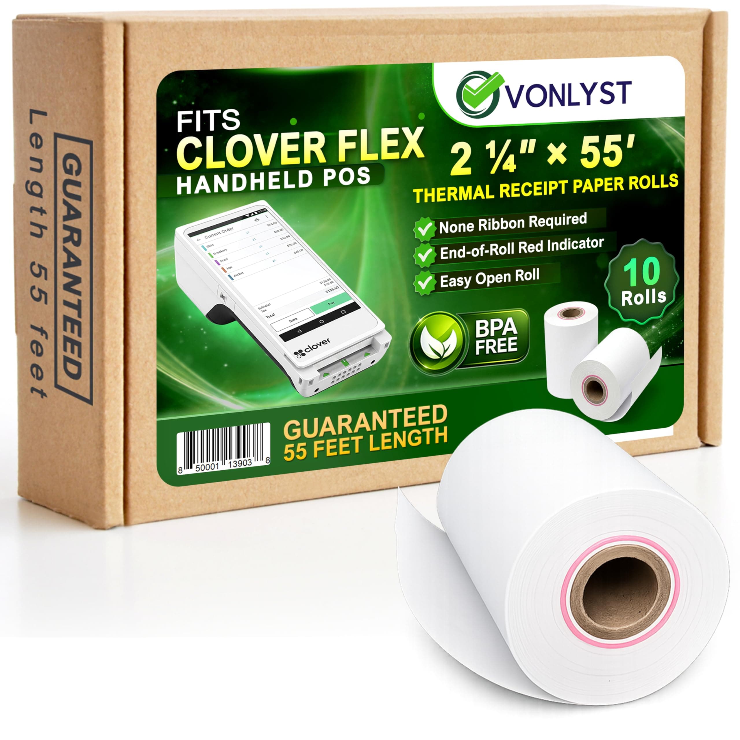 Clover Flex Receipt Paper 2 1/4 x 55 (10 rolls)