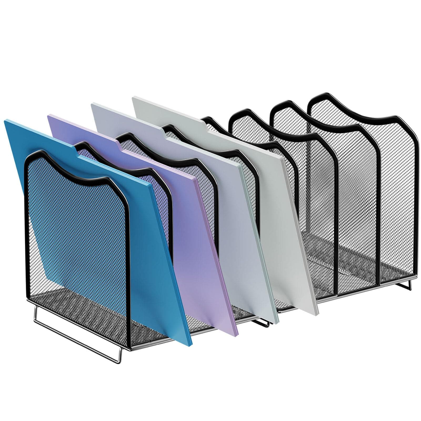 Mesh Desktop File Sorter Organizer, 7 Section Bookshelf For Desk Home Office, Black