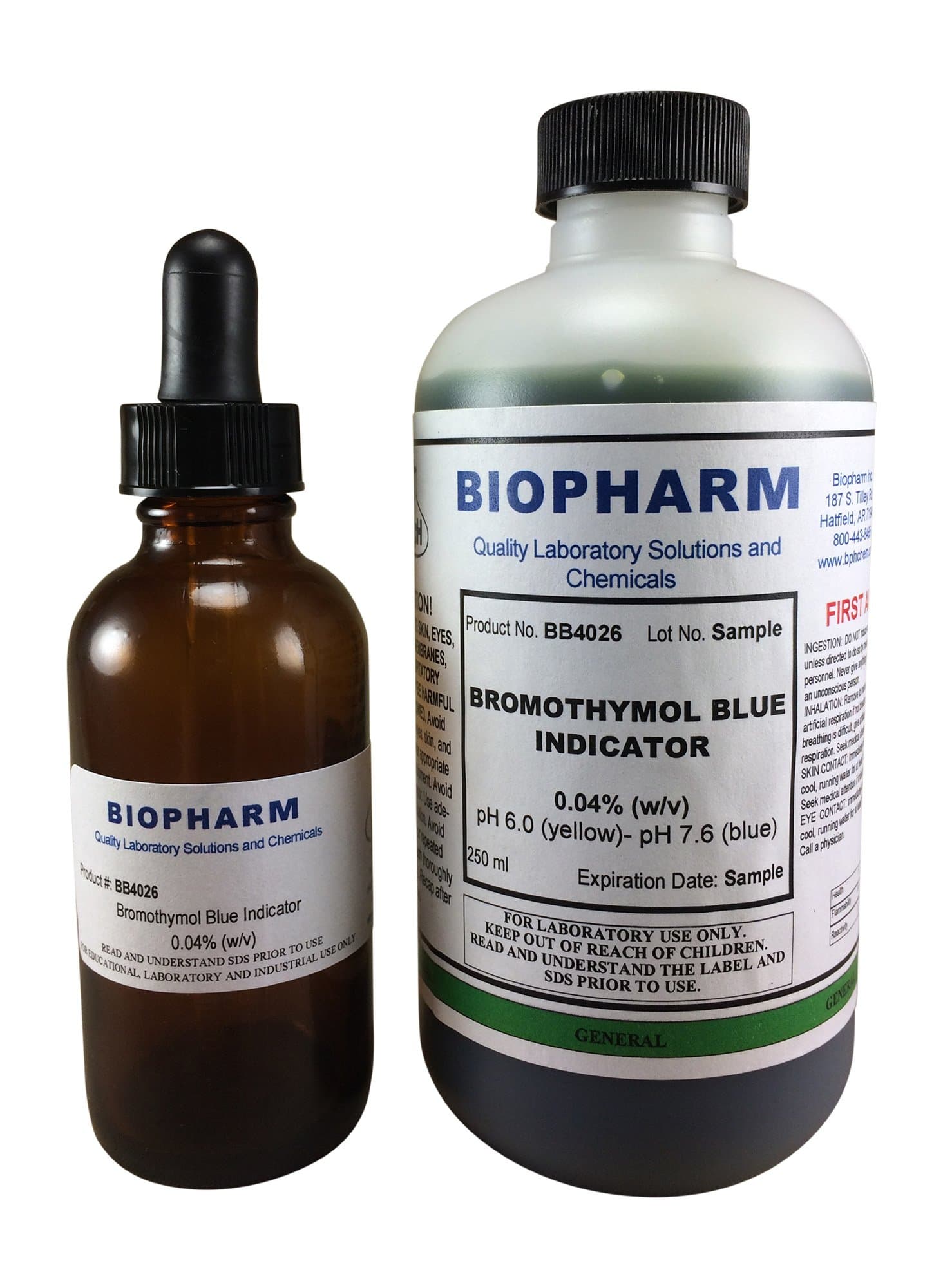 Bromothymol Blue Gauge 0.04% — 250ml (8oz) — Includes Empty 50ml Dropper Bottle & Dispensing Cap — pH 6.0 (Yellow) - pH 7.6 (Blue)