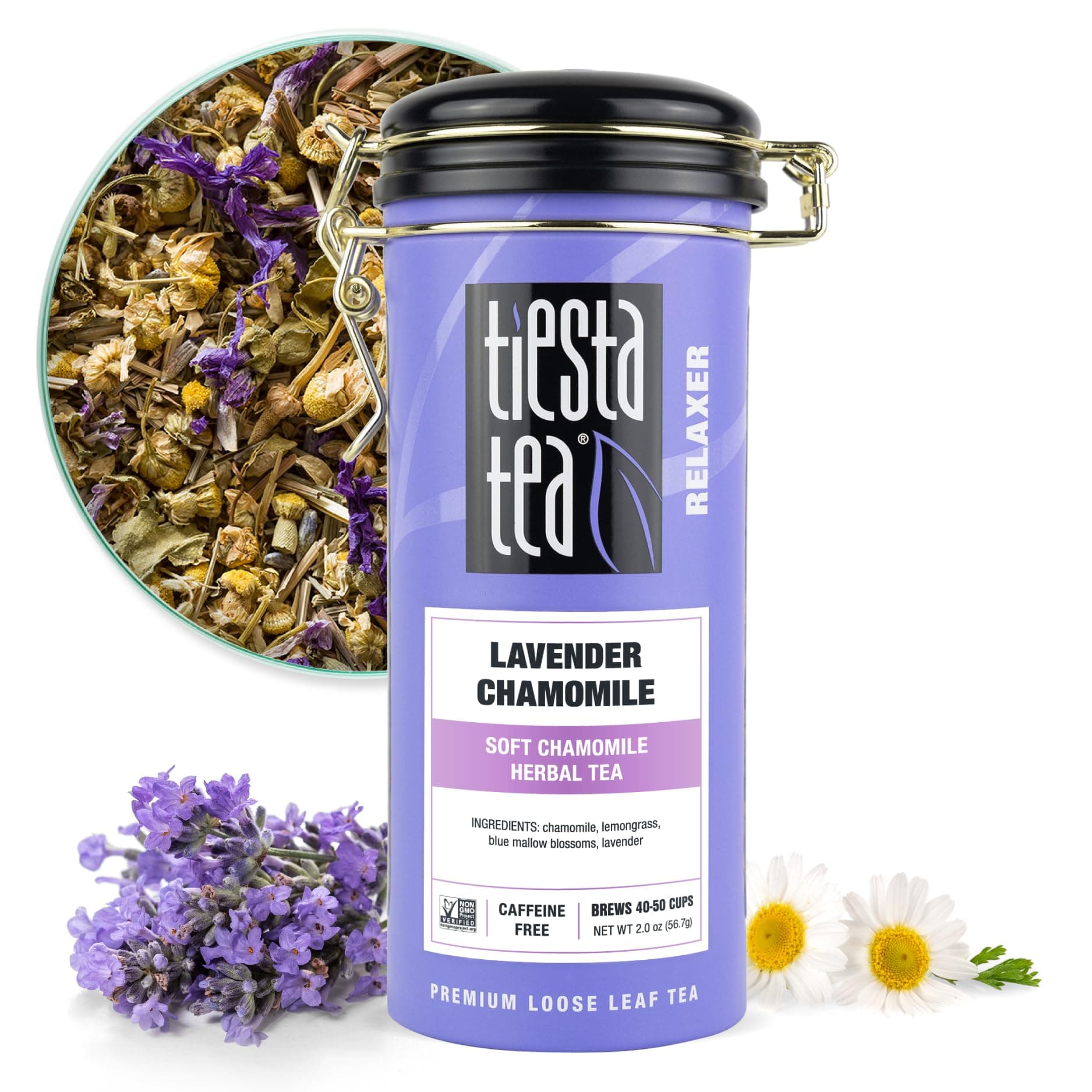 Tiesta Herbal Tea Soft Chamomile Tea Lavender Chamomile 2oz (56.7g) Can (40-50 Services)
