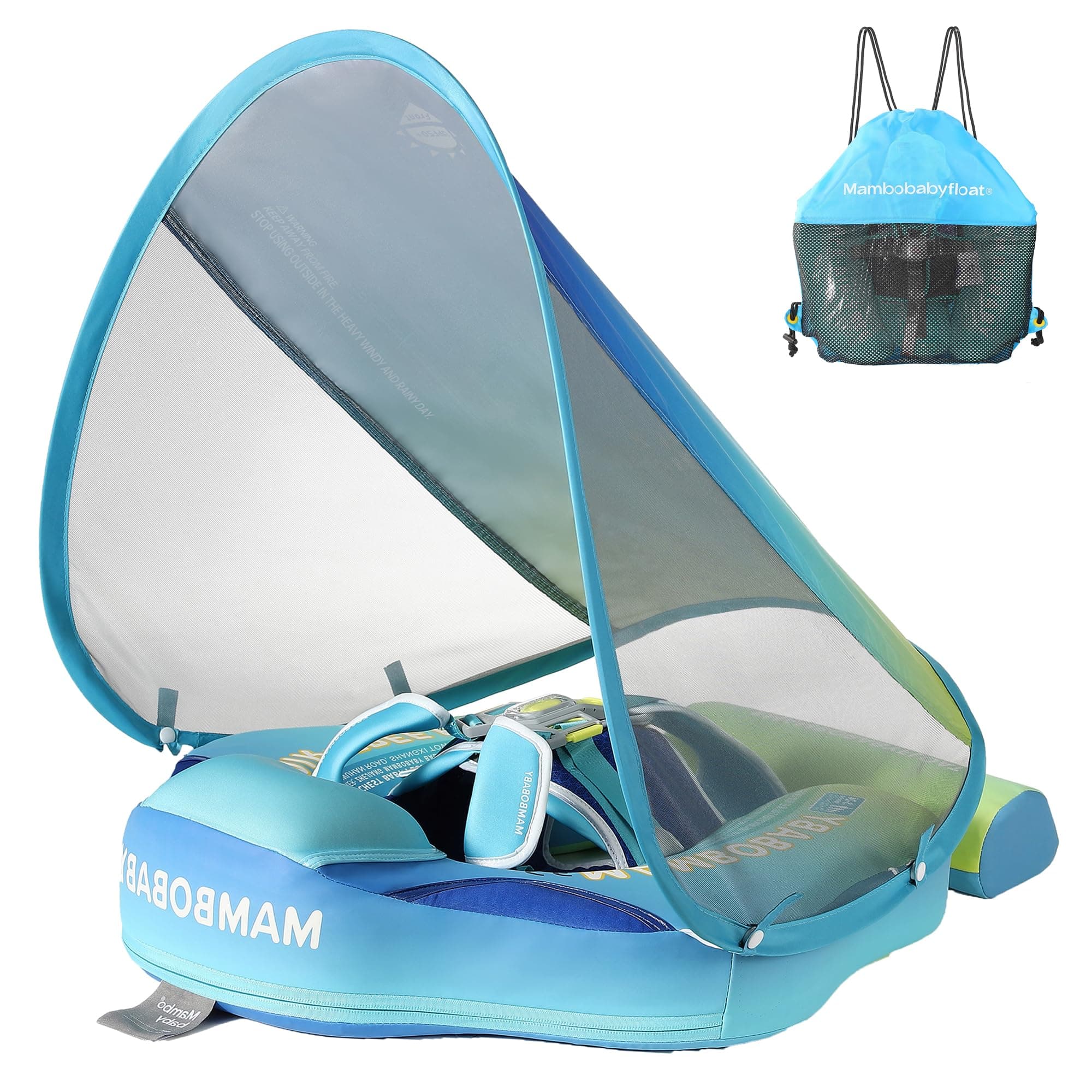 AnjeeIOT Mambobaby Float with Canopy Baby Float Non-Inflatable Baby Pool Float Solid Swimming Float Upgraded Add Tail Never Flip Over for Infant 3-24 Months, Rainbow Green