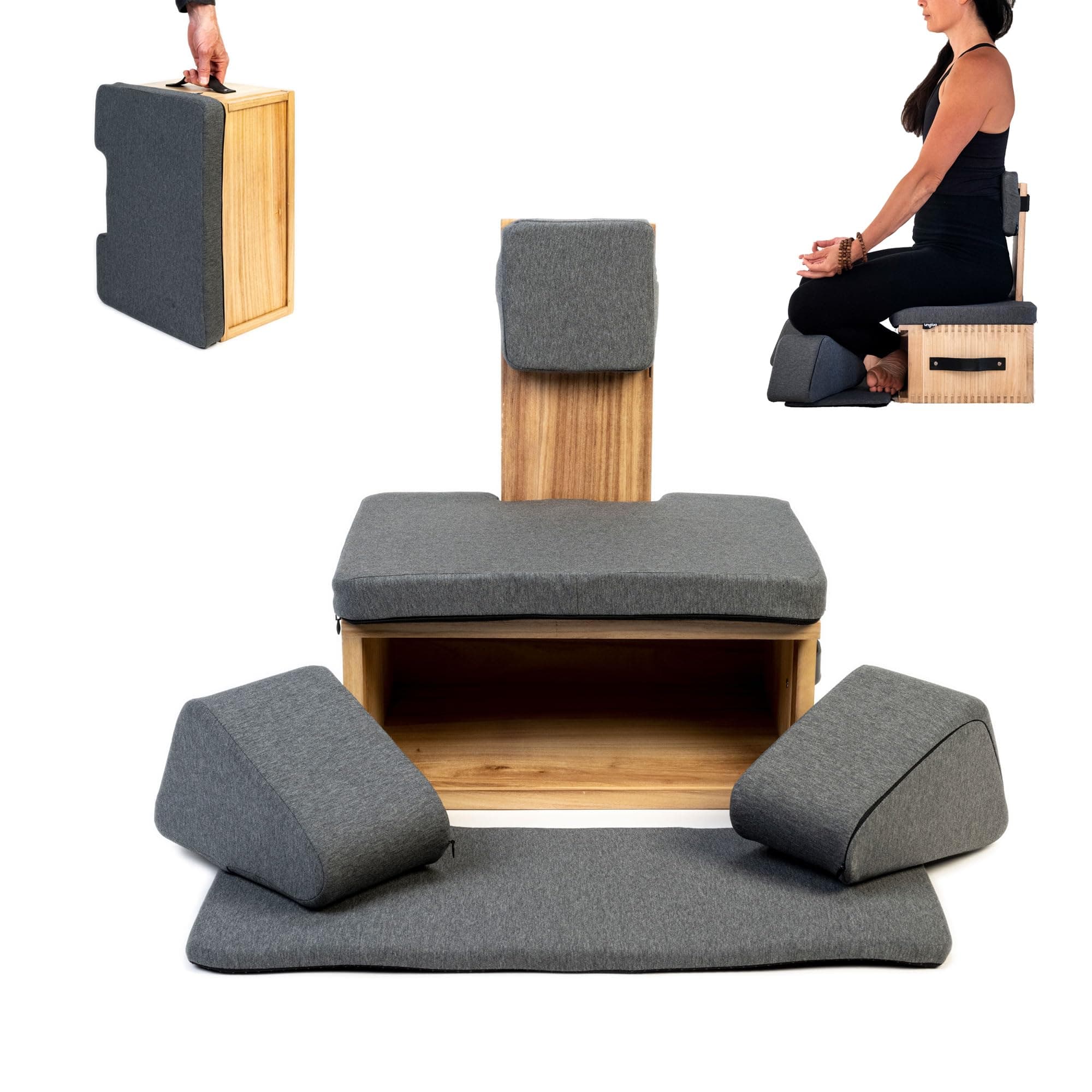 Meditation Box Chair with Back Support | Posture Seat with Padded Leg Wedges, Foot Pad and Supportive Backrest | Portable Lightweight Meditation Floor Chair