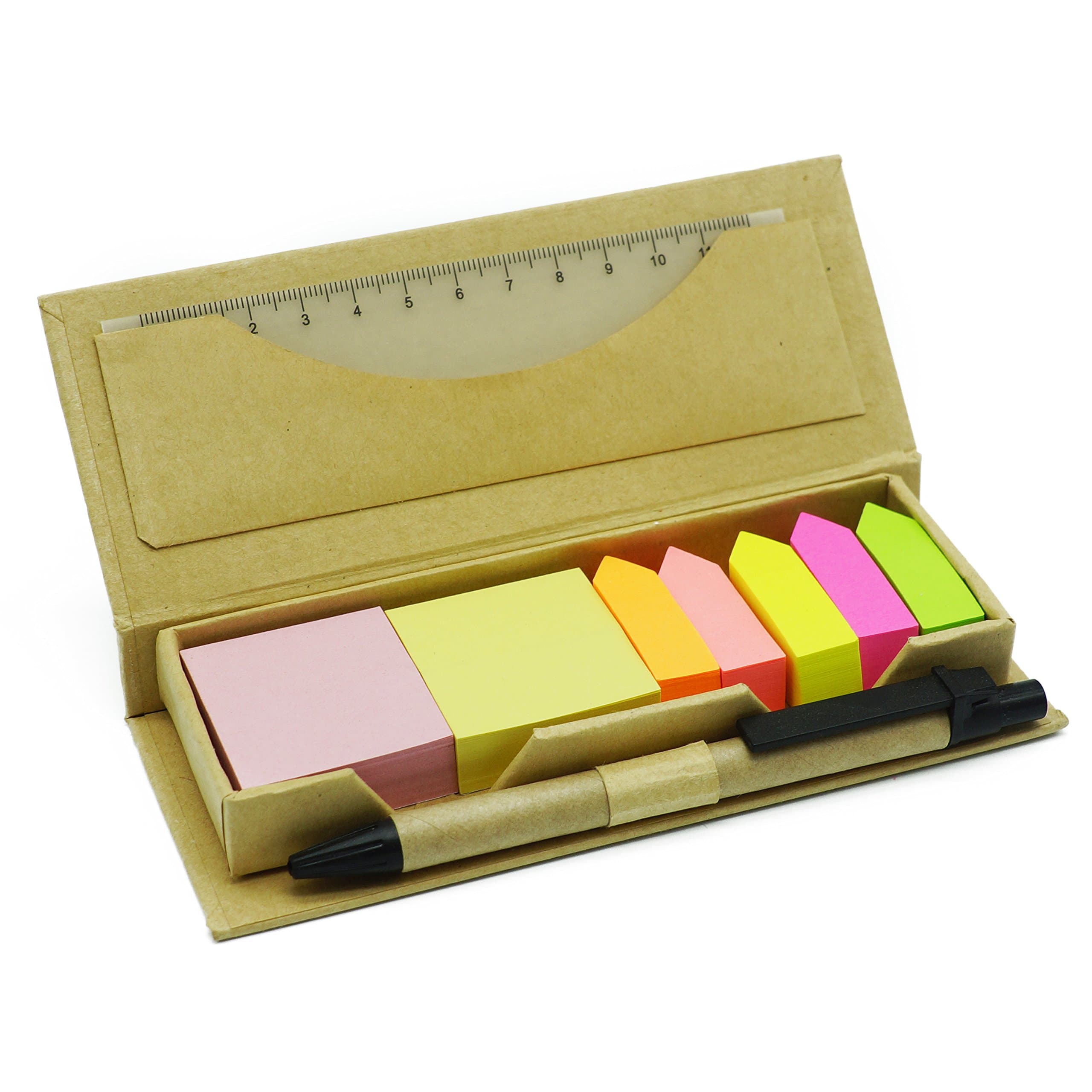 Colourful Sticky Notes Memo Box With 2 Square Note/5 Arrow Shape Note/A Ruler/A Pen Arrow Index Bookmark