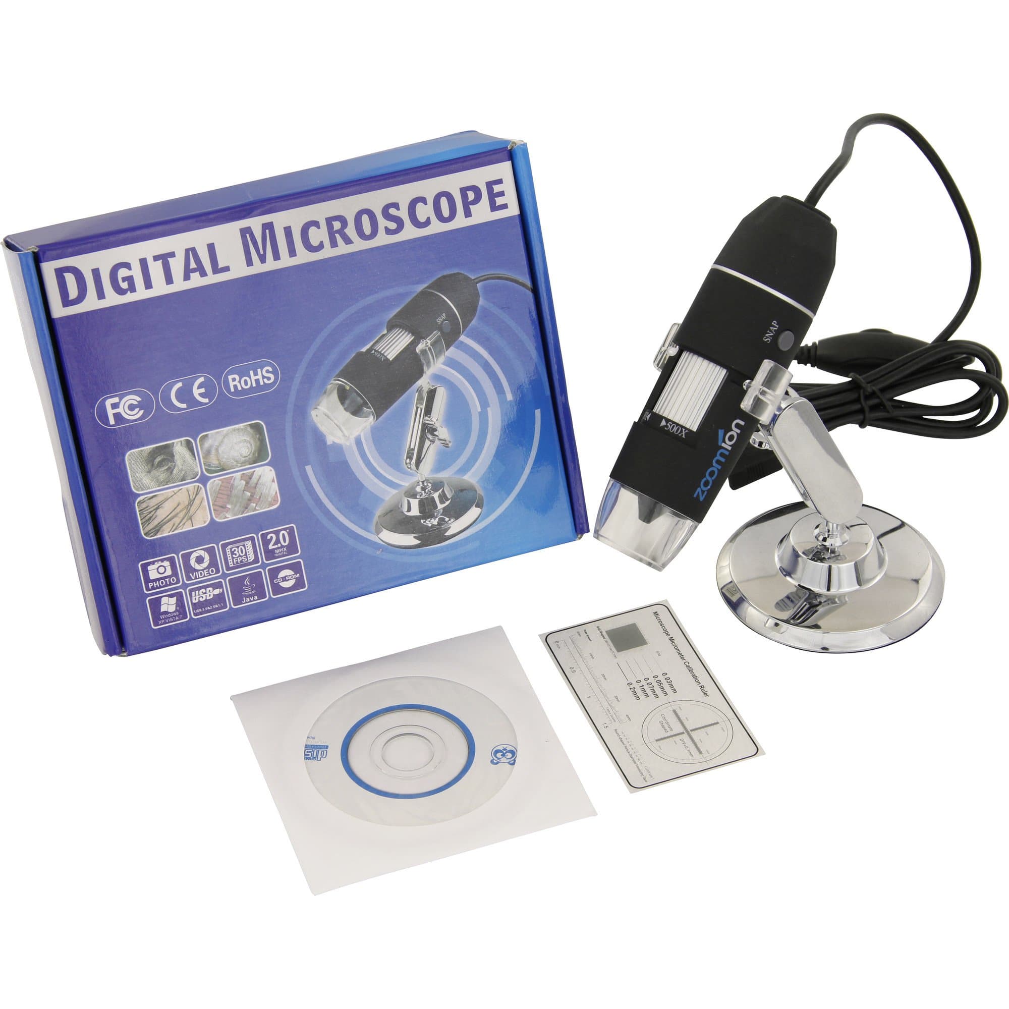 USB Microscope Micron 50x-500x for Children from 10 Years and Adults - Digital Handheld Microscope with LED Light for Magnification on PC