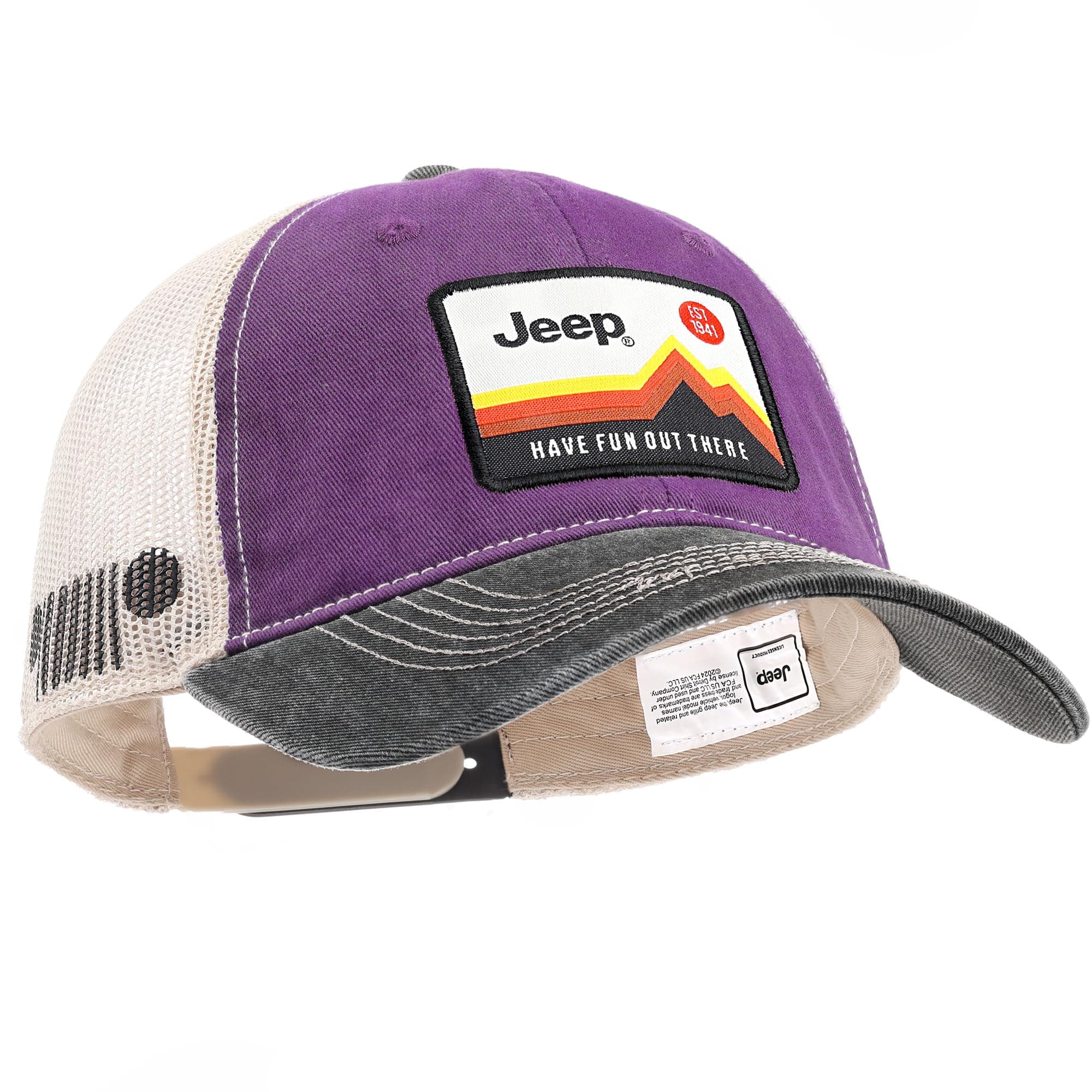 Jeep Have Fun Out There Patch Garment Washed Trucker Hat Unstructured for Men & Women - Adjustable Snapback Baseball Cap