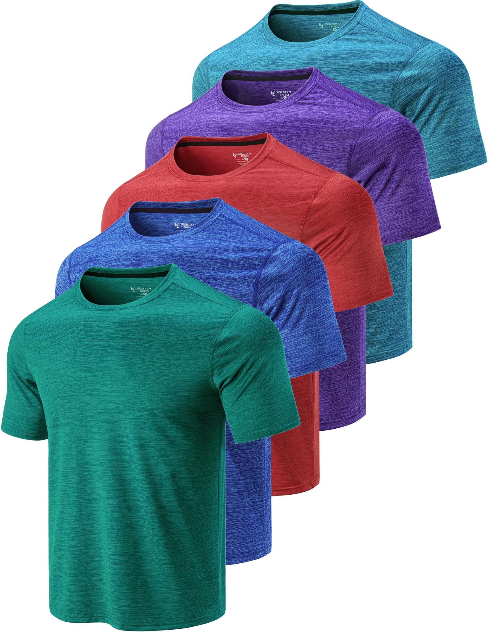 5 Pack Men’s Active Quick Dry Crew Neck T Shirts | Athletic Running Gym Workout Short Sleeve Tee Tops Bulk