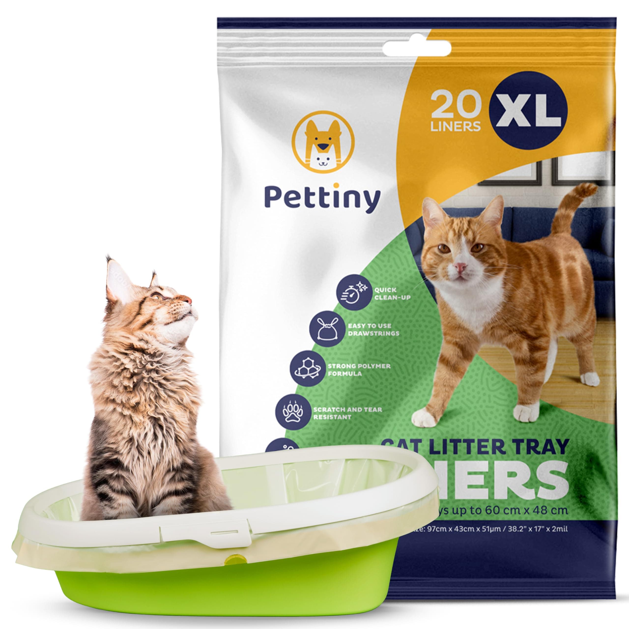 20 XL Cat Litter Box Liners with Drawstrings - Scratch Resistant Cat Litter Bags for an Extra Large Litter Pan