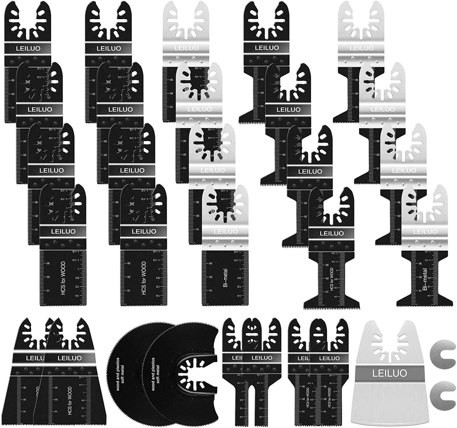 LEILUO31 Pack Multitool Blades Oscillating Tool Blades Kit Cut Wood Metal Plastics and Dismantle Wallpaper Cement Fit Dewalt Worx Rockwell Milwaukee Makita Ryobi Silverline Black Decker Einhell